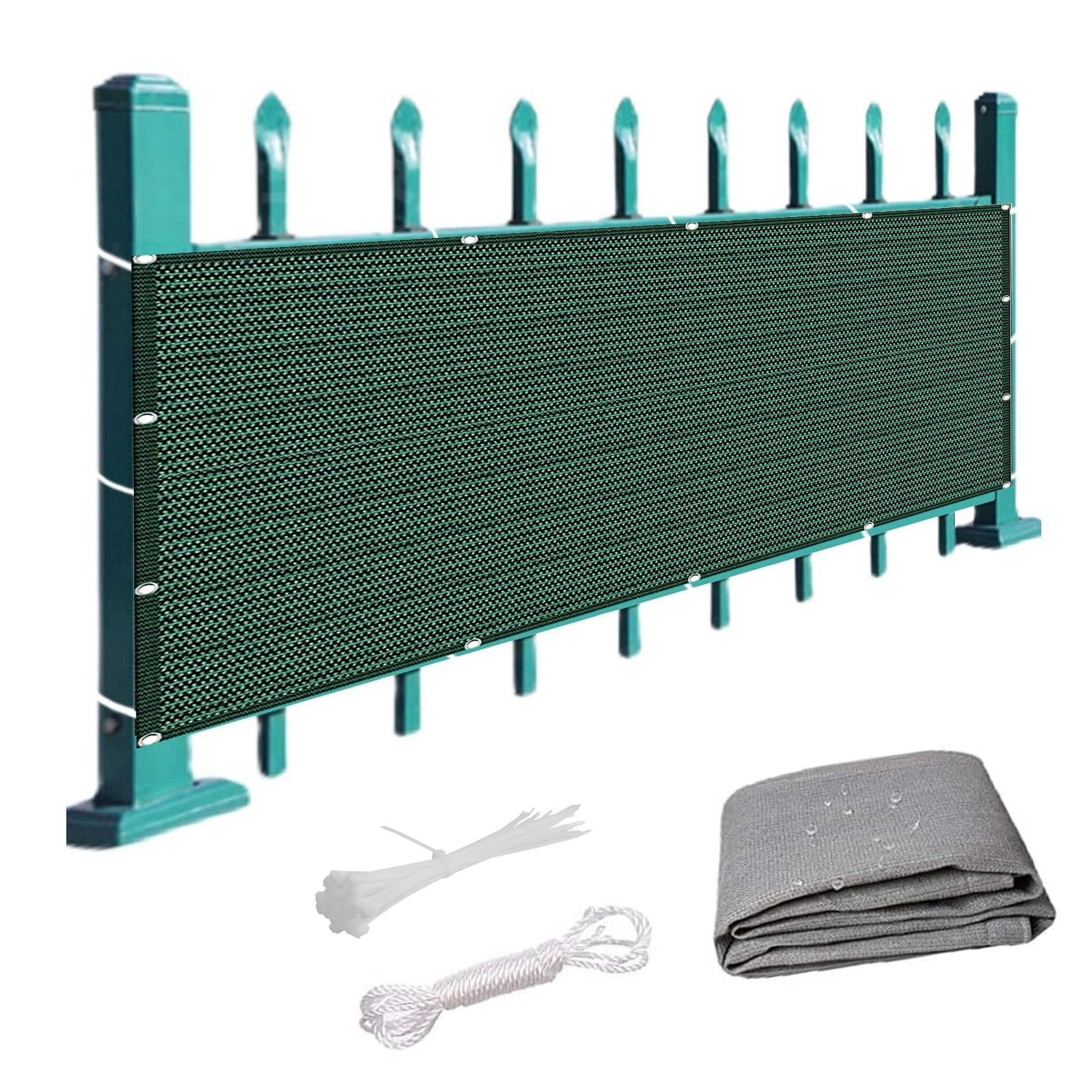 Brise Vue Balcon 130 x 320 cm Protection UV Résistant Déchirures Cache Terrasse Brise Vue avec Cordons et Trous pour Balcon Jardin Patio, Vert Foncé