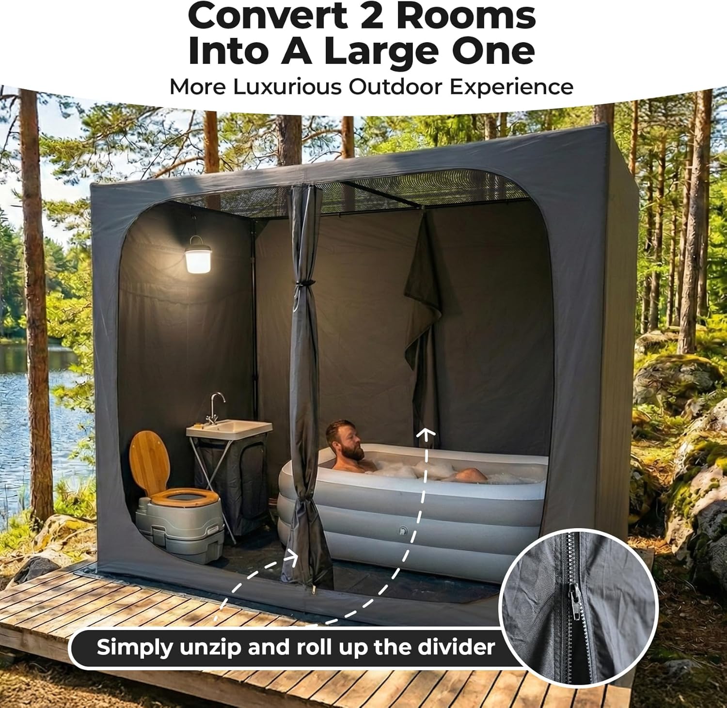 EighteenTek® Shower Tent, 2-Room Changing Room, Outdoor Shower Enclosure, Privacy Canopy Shelter with Floor & Doors, Waterproof & Lightweight, Toilet Tent Bathroom for Courtyard, Pool, Photoshoot