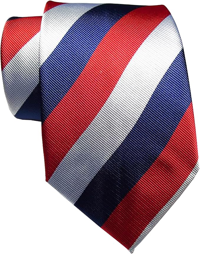 New Classic Striped Red White Dark Blue JACQUARD WOVEN Silk Men's Tie Necktie