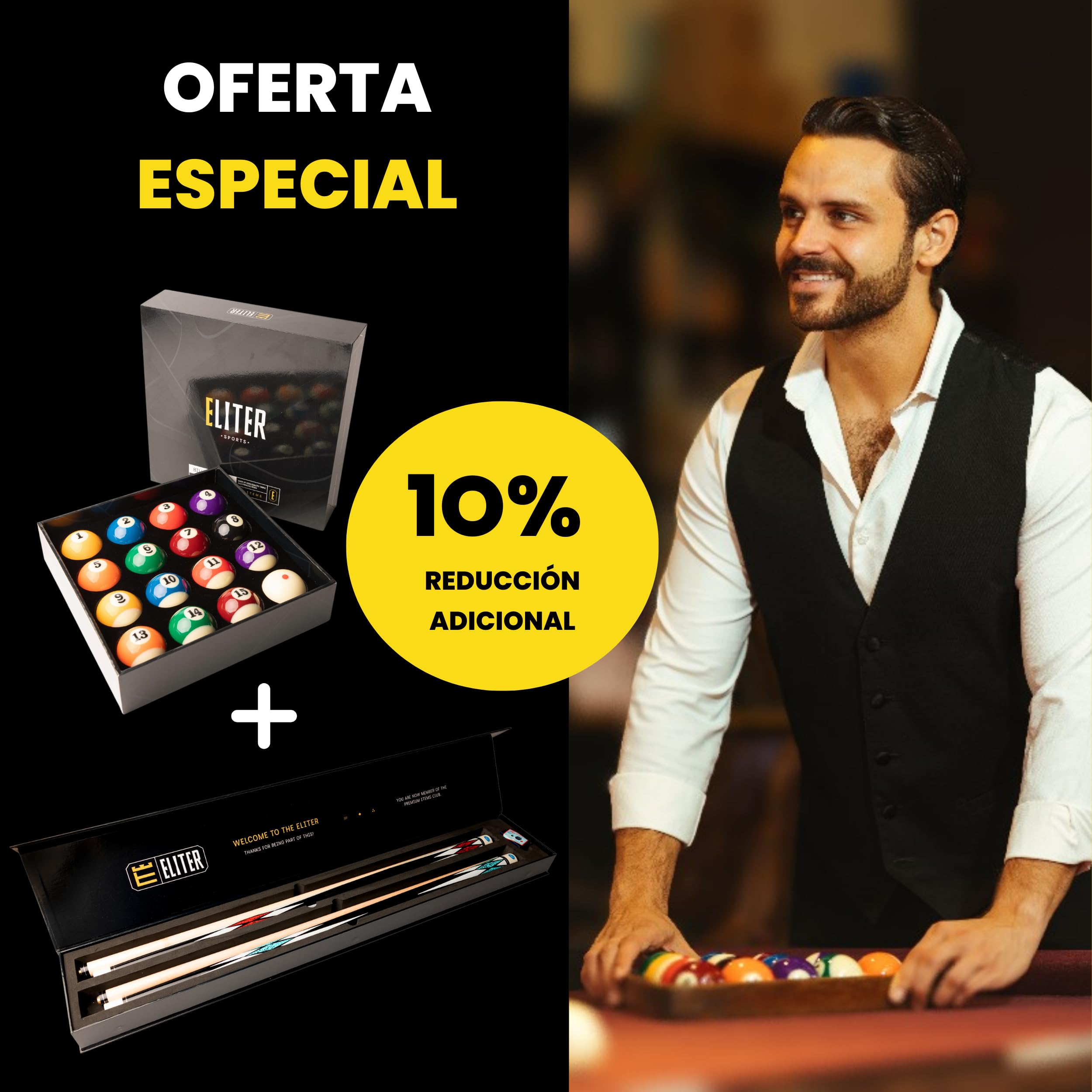 Juego de 2 Varillas de Billard Americano – Cola de Billar de Madera de Arce Macizo, Flexible y Resistente para Mayor Control y precisión – Diseño Original