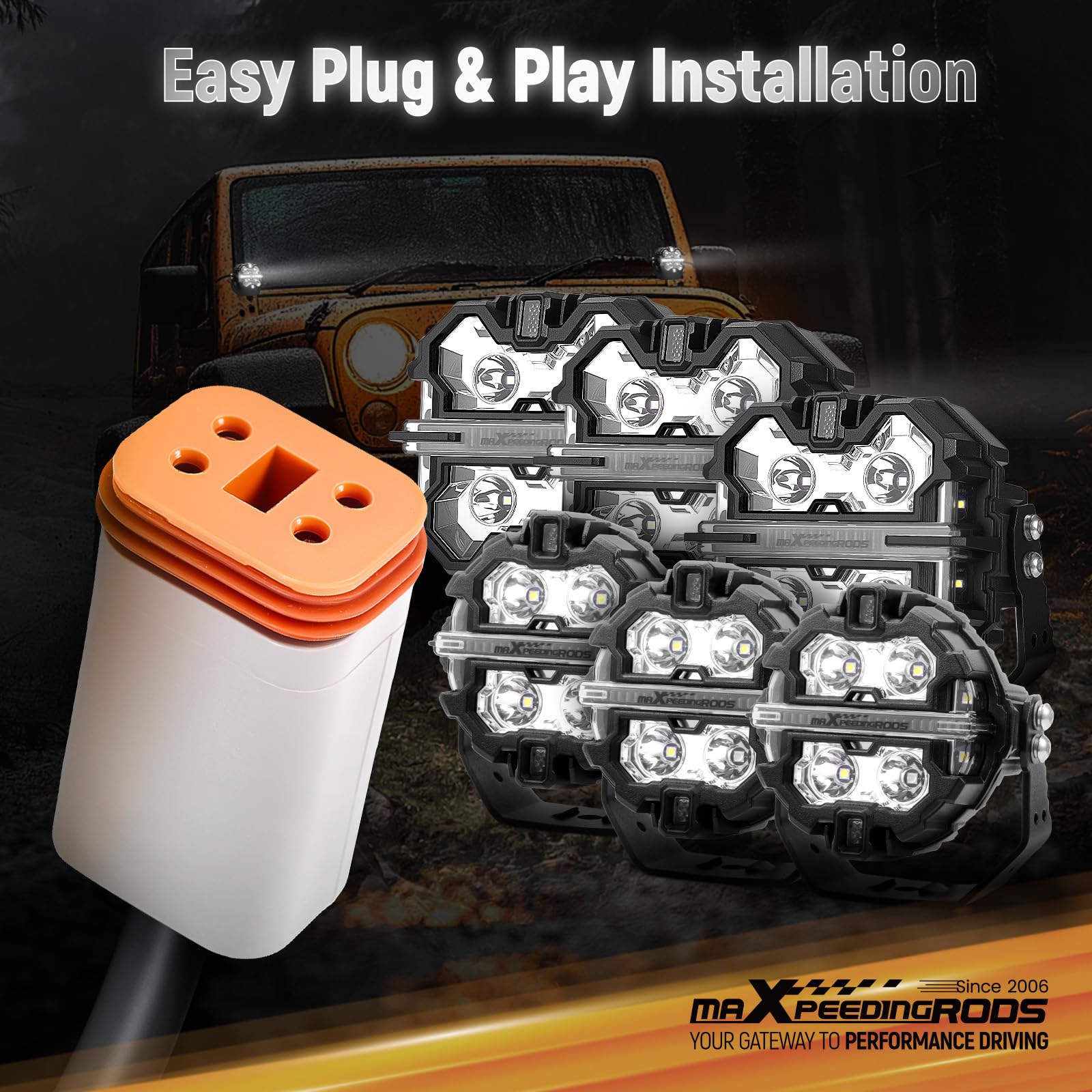 maXpeedingrods Zestaw wiązek przewodów do dużych obciążeń do świateł pomocniczych 480 W sterowanie dotykowe 12-24 V 4-pinowa wtyczka DT 3,6 M+1 m x 2 przewód przedłużający