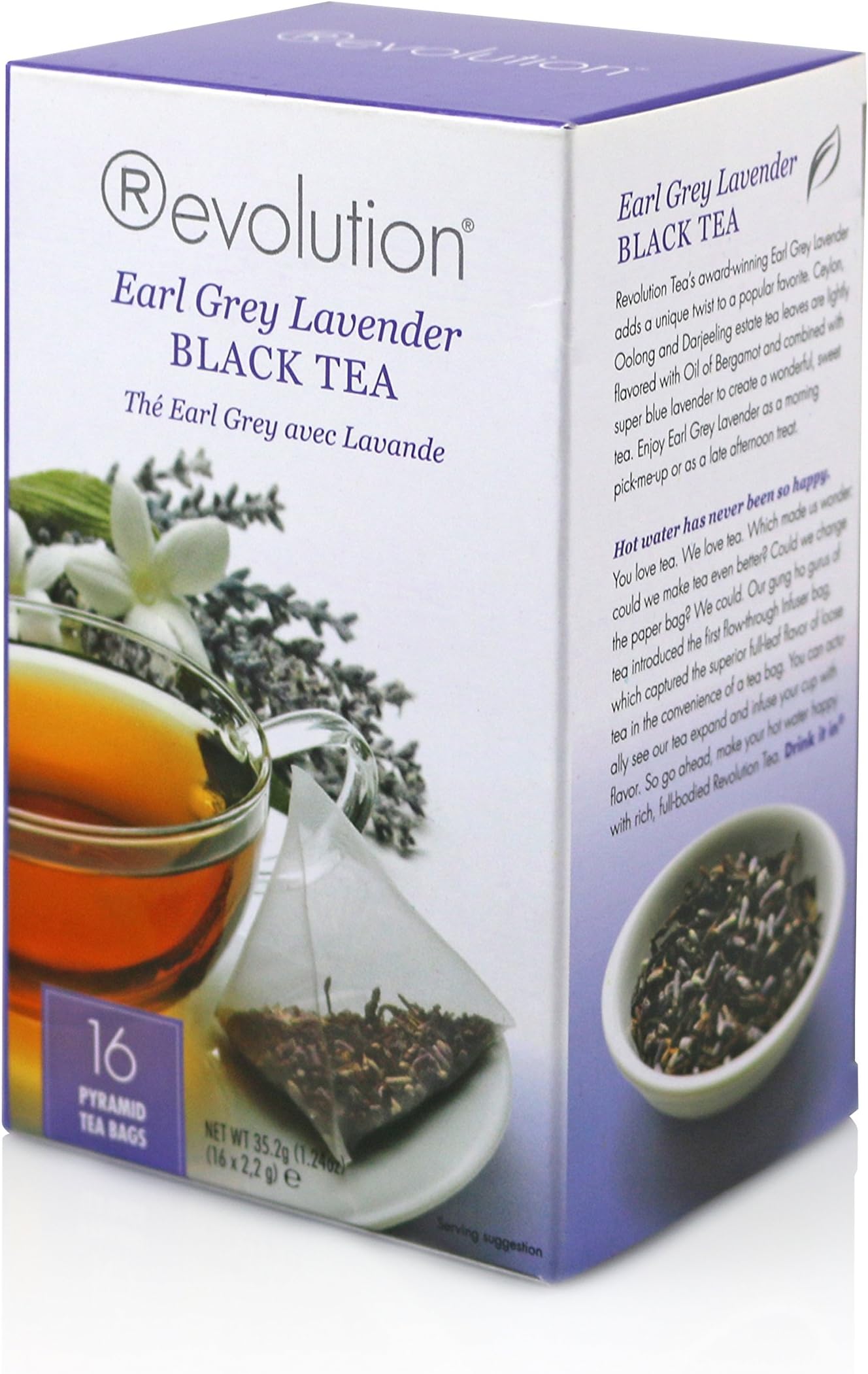 Revolution Earl Grey Lavender Tea - Whole Leaf Black Tea - 16 Pyramid Tea Bags