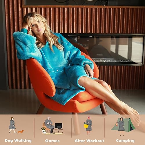 Miniatura 8 de Tirrinia - Manta de tamaño grande de sherpa con capucha, cómoda, regalo para adultos, hombres, mujeres, adolescentes, esposa, novia (aqua)