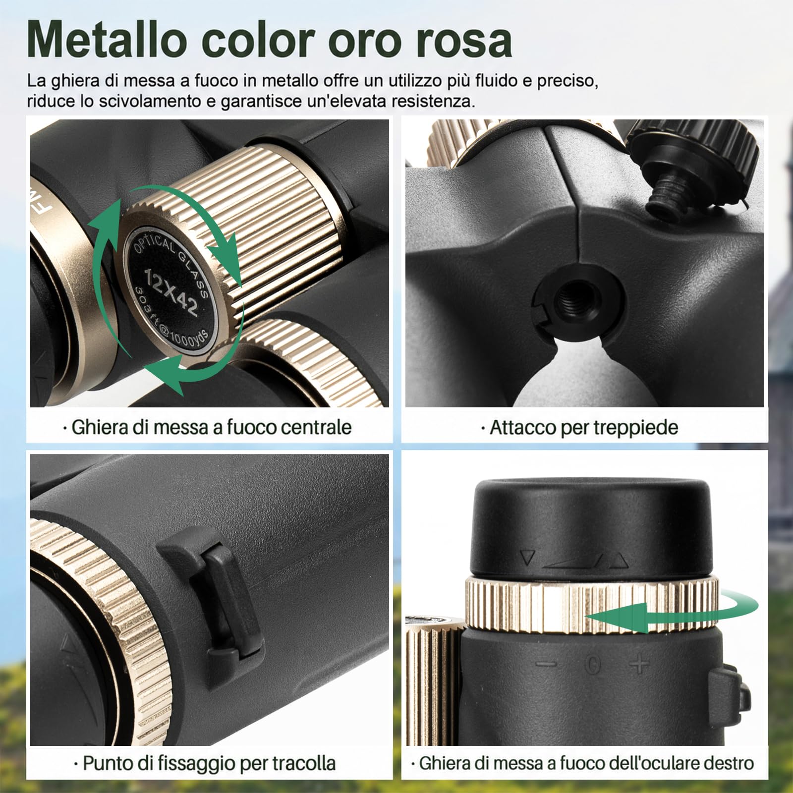 Binocolo 12 x 42 HD, binocolo compatto, Big View, BAK4 HD Prisma + obiettivo FMC, per adulti, per birdwatching, escursionismo, caccia, visite turistiche (nero)