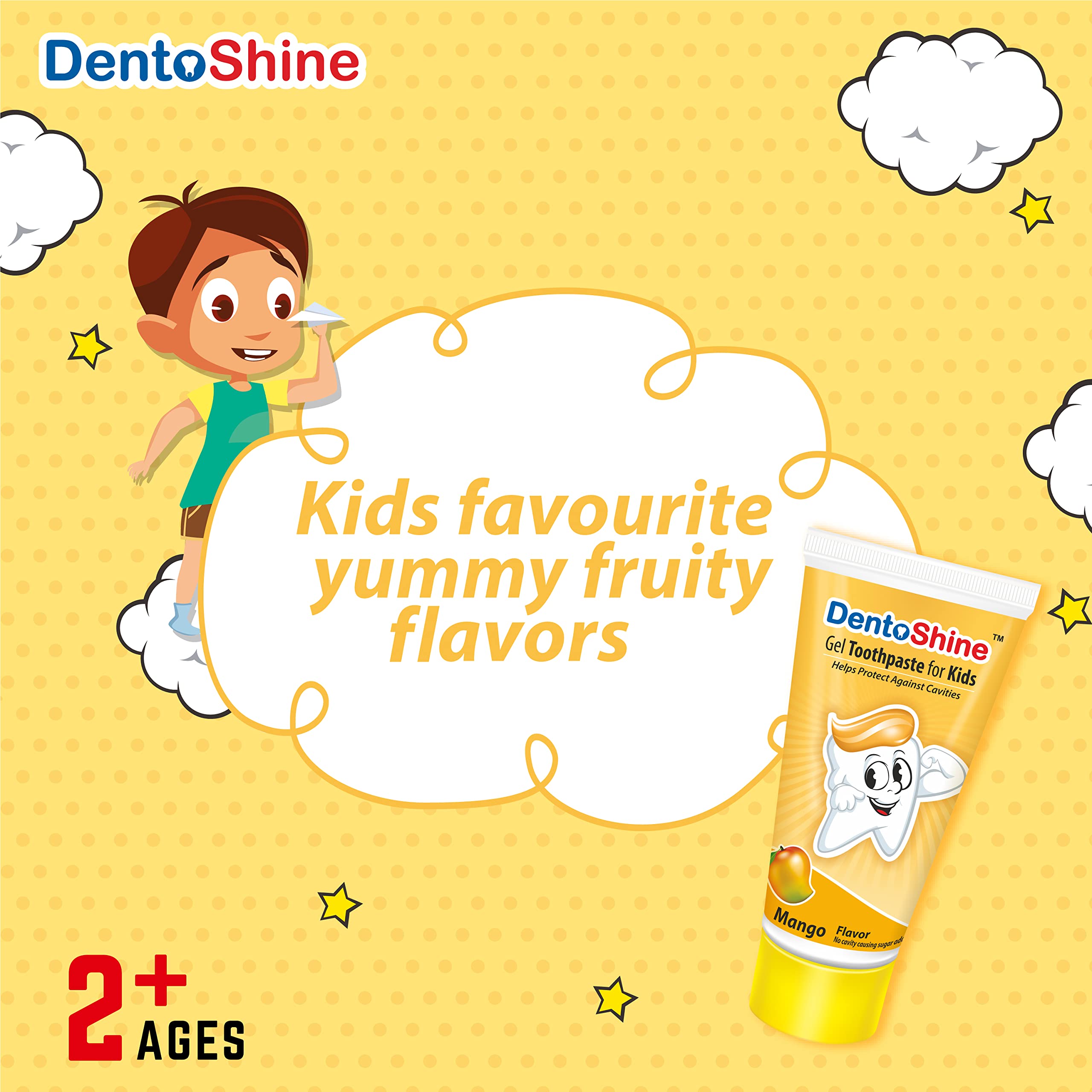 DentoShine Gel Toothpaste for Kids | Pack of 3 Flavors (Strawberry, Mango & Bubblegum (fun pack), 80g each) | IDA Accepted | Ages 2+ 2