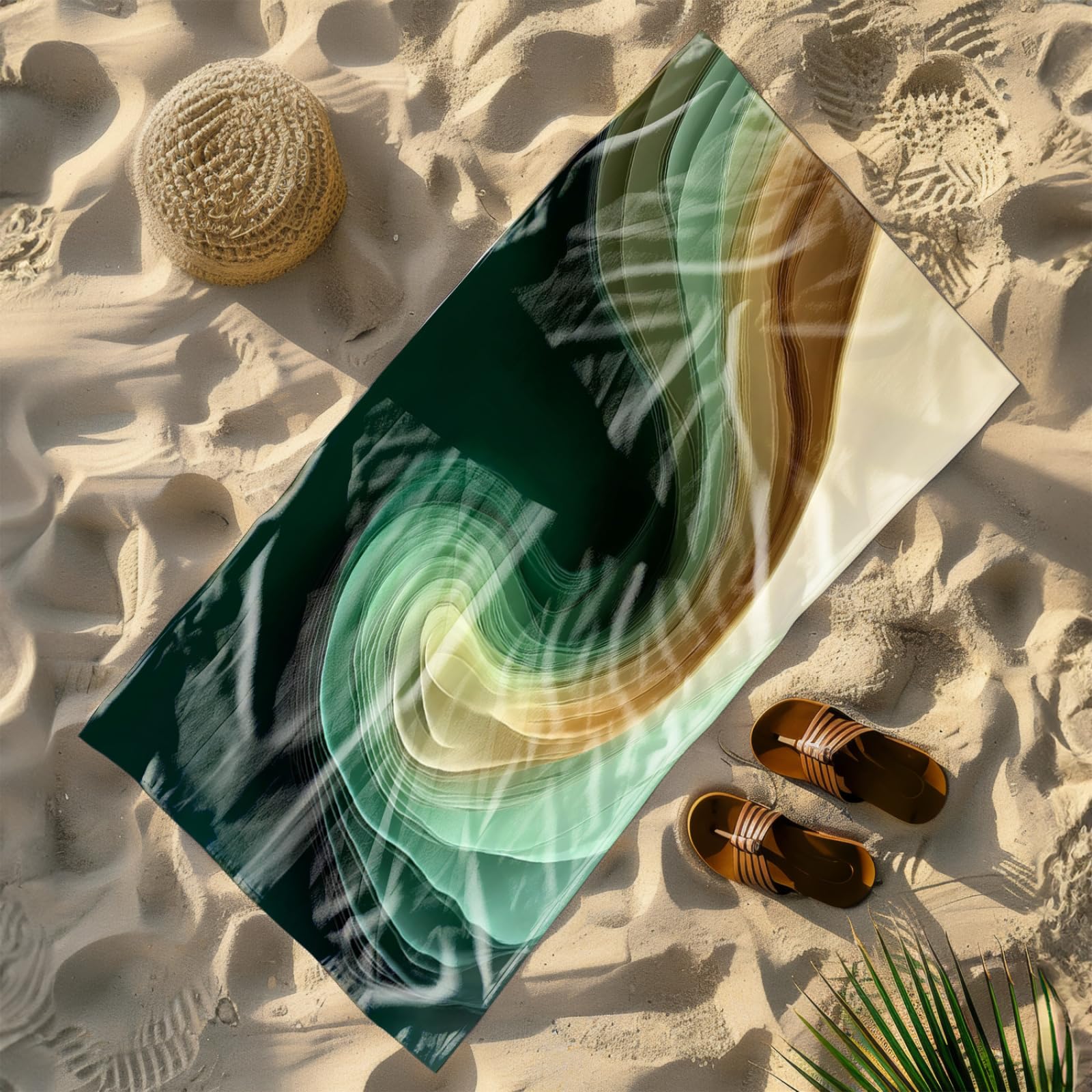 Drap de Plage XXL 200X200 Art Vert Et Jaune Serviettes de Plage en Microfibre,Serviette Piscine Extra Large sans Sable pour Adultes Séchage Rapide
