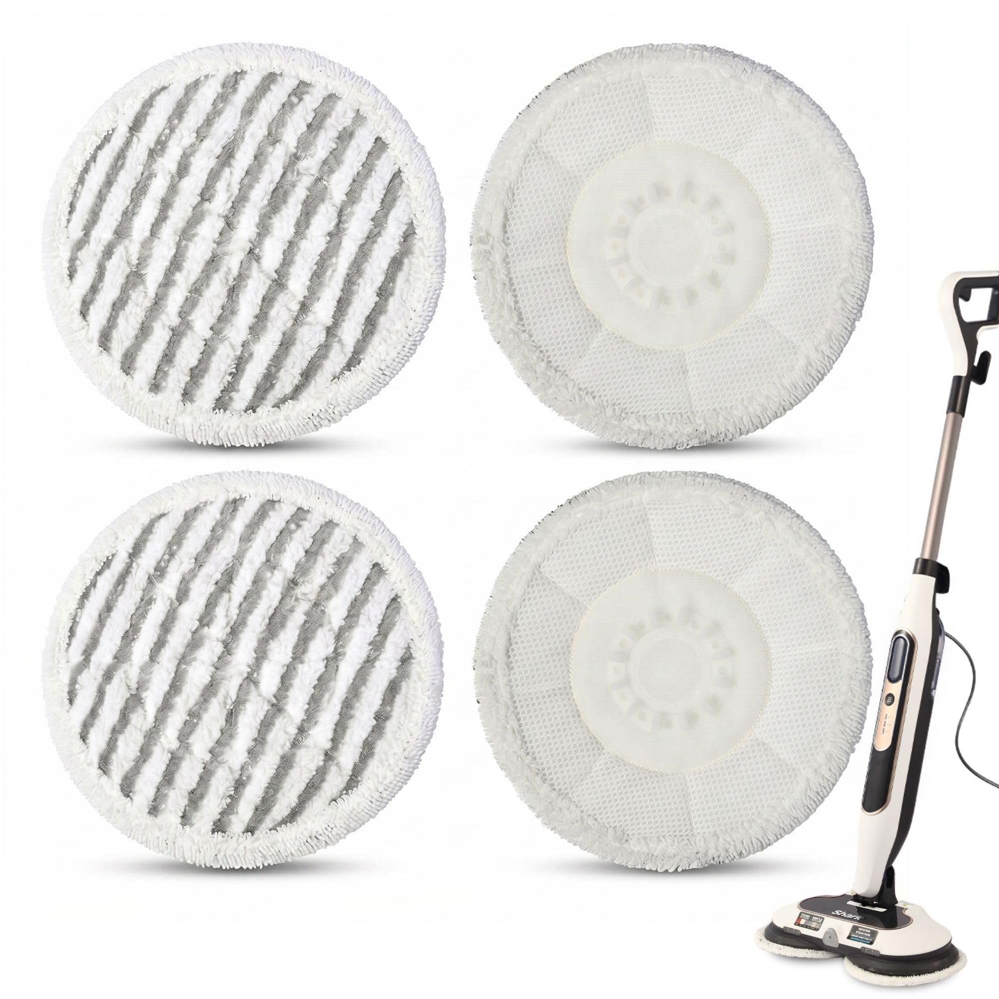 S6002UK Steam and Scrub Mop Pads Replacement for Shark,Scrubbing and Sanitizing Rotating Power Pads Stains & Dirt Removal for all Sealed Hard Floors (4 White) — image 1