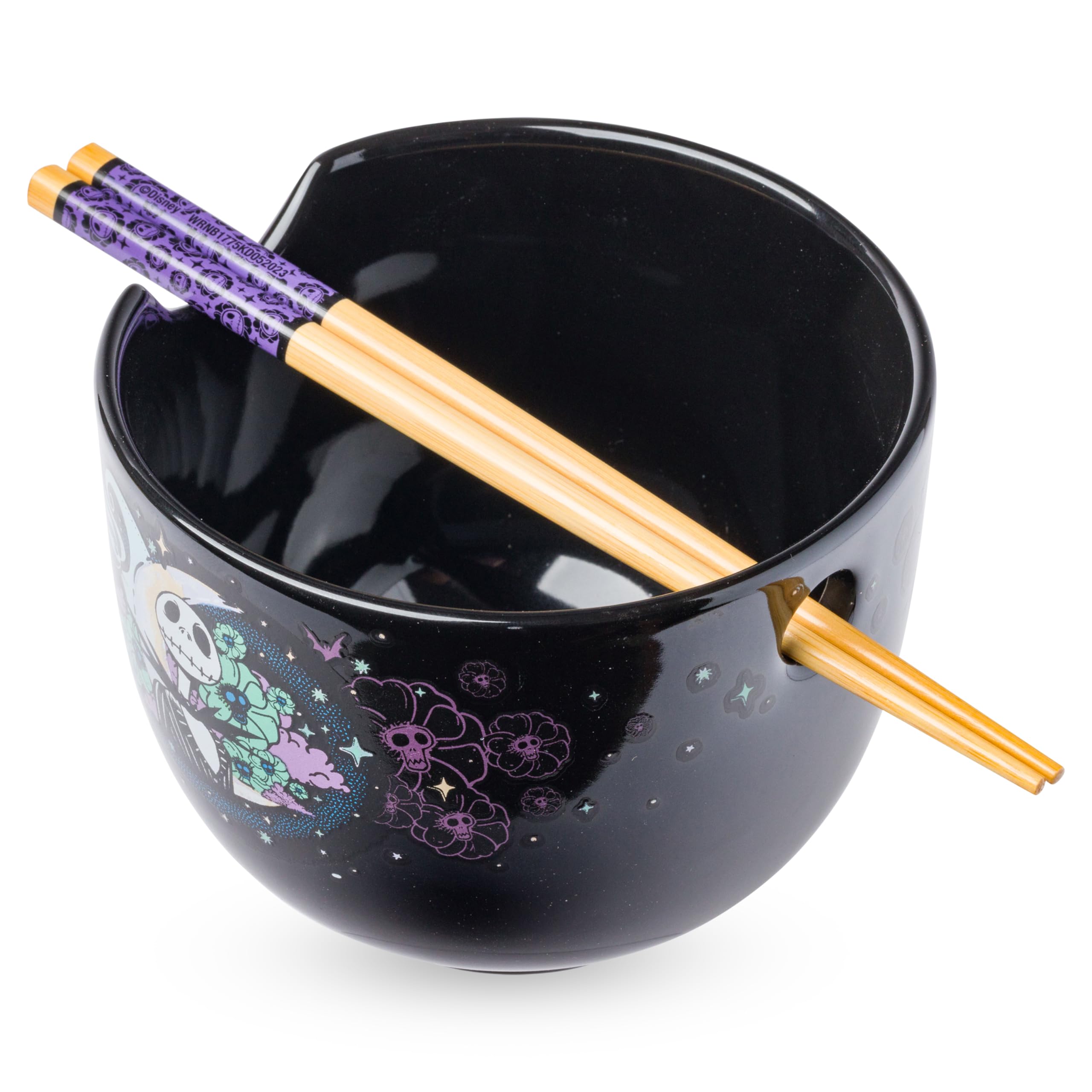 Silver Buffalo Disney Nightmare Before Christmas Starry Night Jack Skellington Ceramic Ramen Noodle Rice Bowl with Chopsticks, Microwave Safe, 20 Ounces