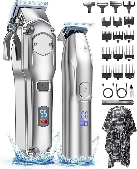 Tondeuse Cheveux Professionnelle Sans Fil Hommes, 2000mAh LED Argent