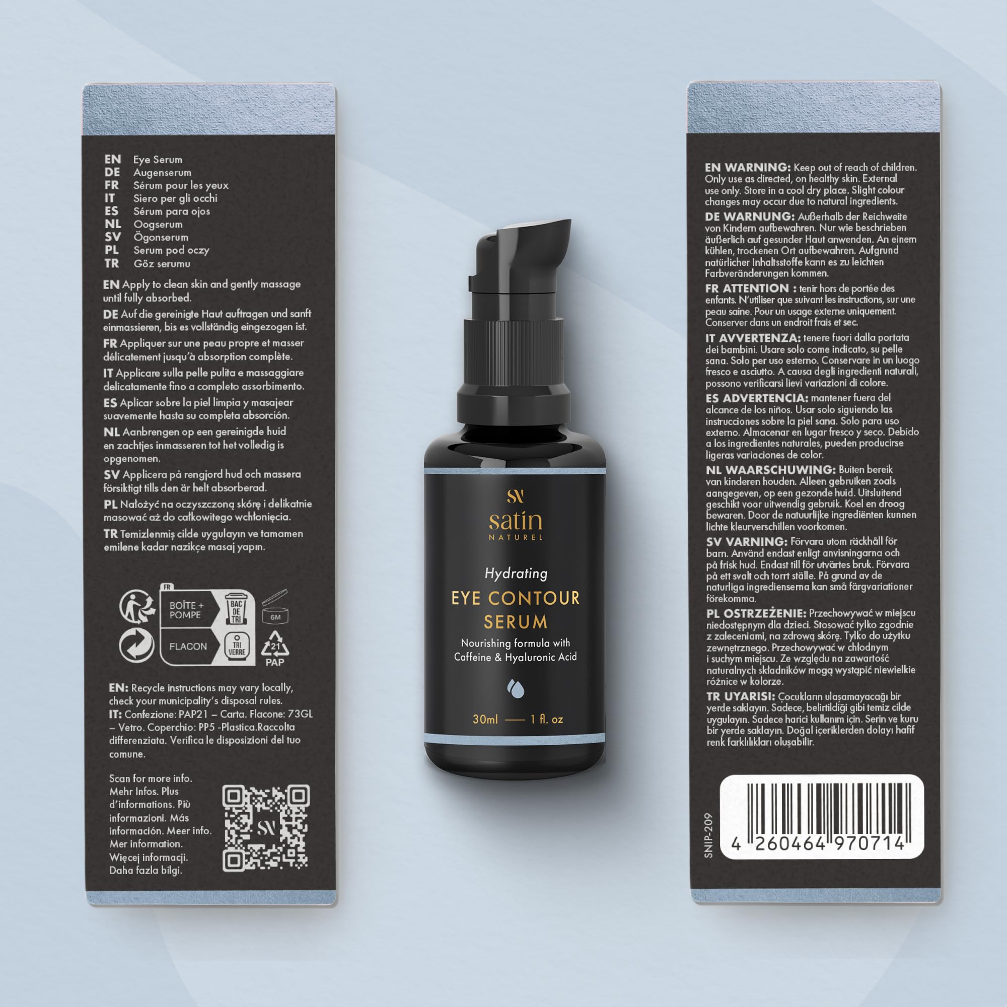 Satin Naturel Crema Contorno Occhi 30 ml – Con Aloe Vera Bio, Acido Ialuronico, Taurina & Vitamina E – Contro Occhiaie & Rughe – Idratazione per il Contorno Occhi – Vegana & Naturale