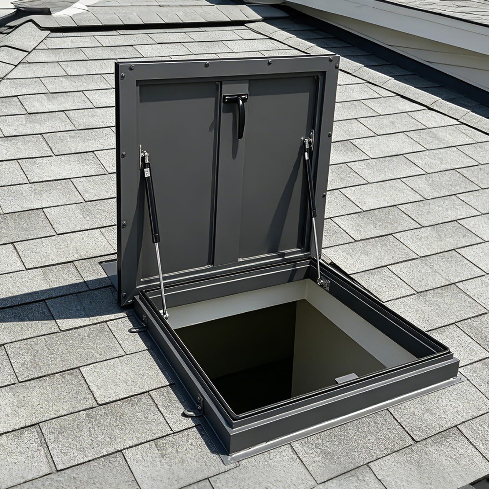 Hydraulische Gasfeder-Dachluke 60 x 60 cm / 23.6x23.6in – abschließbarer Griff, wasserdichte Dichtung, langlebiges Ausgangsfenster für Flachdächer – sichere Zugangslösung