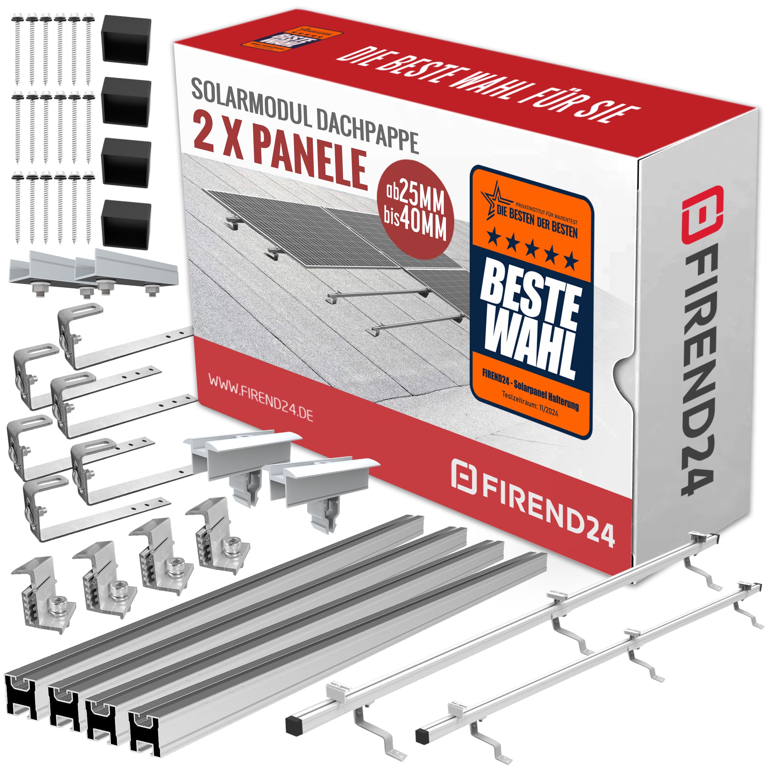 SET 2x PV-Module, PV, Photovoltaik, DACHPAPPE, Aufständerung, Dachhalterung, Befestigung, Halter, Halterung, Solar, Solarmodul, Solarpanel, PV Halter, 25-40mm, 0%
