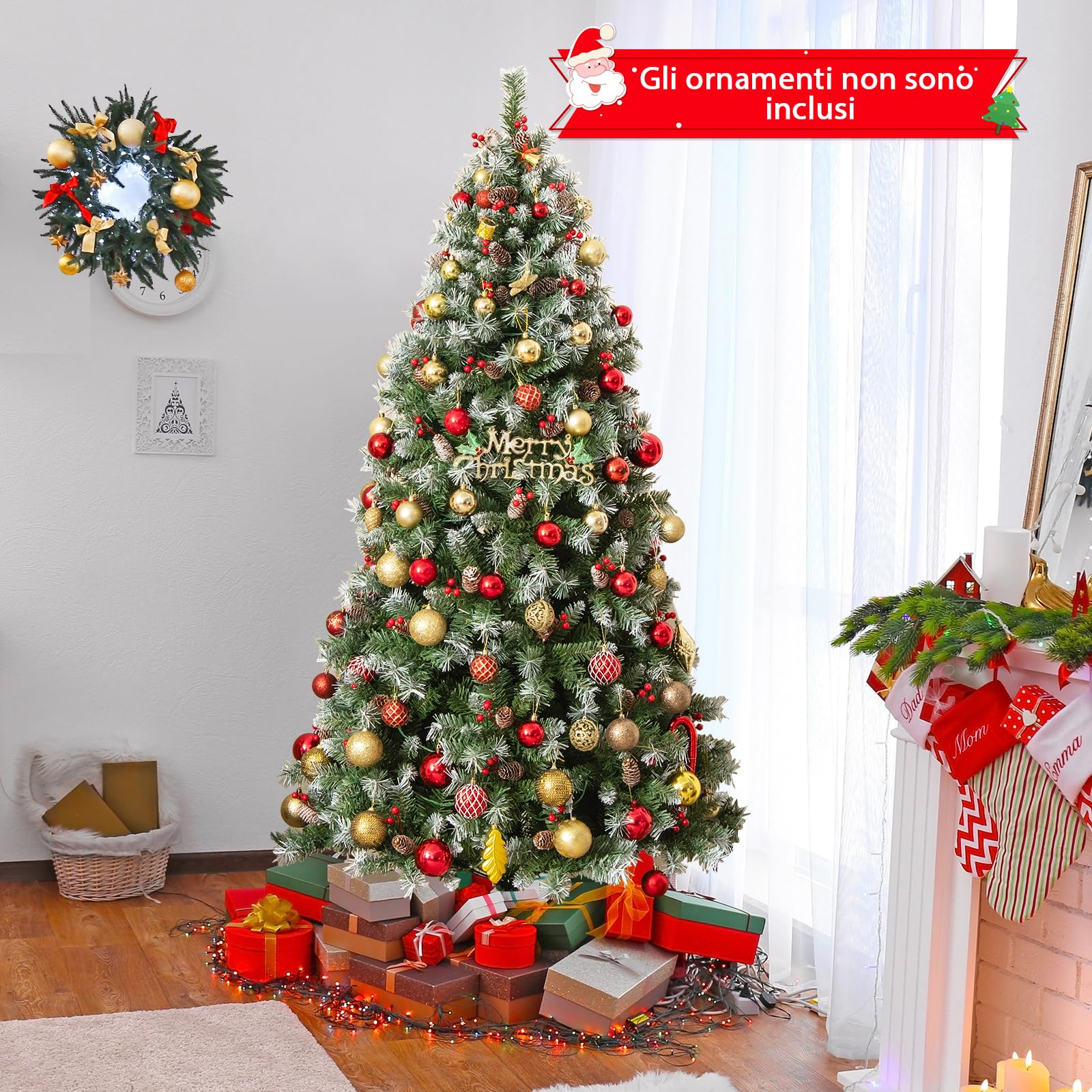 Albero di Natale Innevato Portatile con Luci Micro LED H 60 x 36 cm