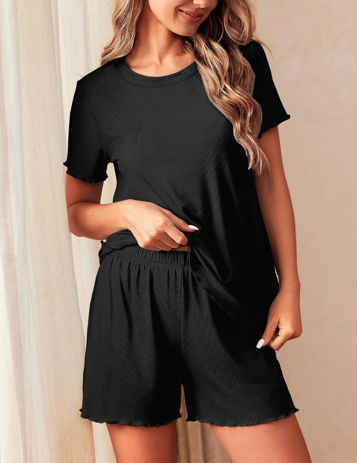 Ekouaer 2 Packs Womens Pajama Set Short Sleeve Sleepwear Soft Top and Shorts Pjs Casual Outfits Lounge Set with Pockets - Image 4