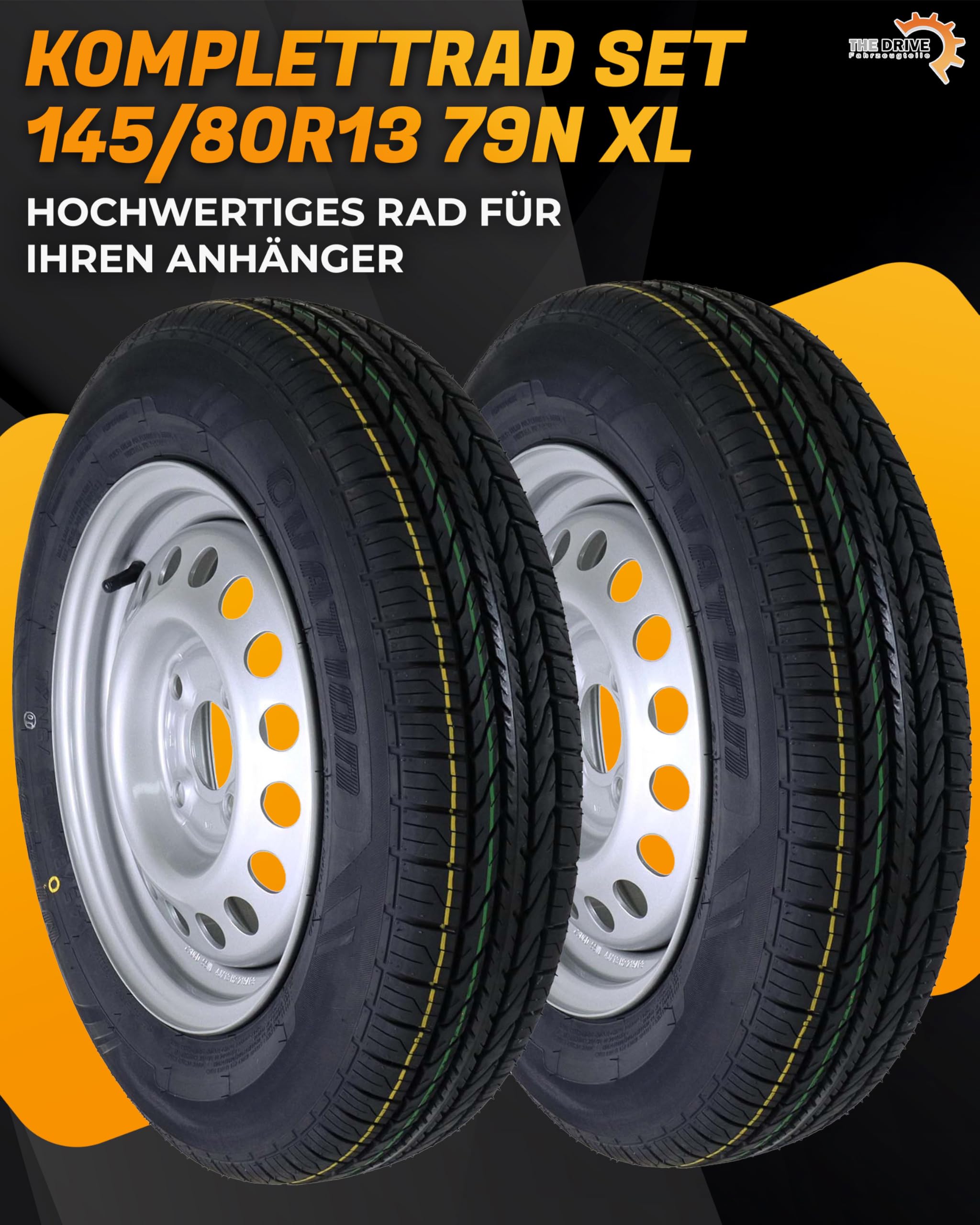 The Drive 2x Komplettrad 145/80R13 79N XL M+S für Pkw-Anhänger & Caravan – Felge 4Jx13 H2 ET30 – Lochkreis 4x100 – Tragkraft 437kg – max. 140 km/h – hochwertiges Ersatzrad