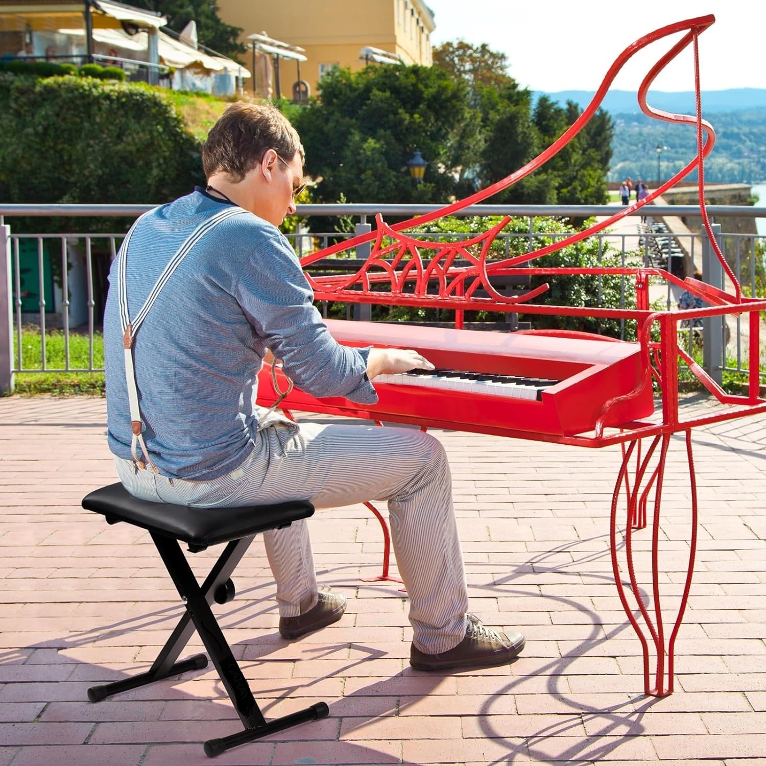 TechnoBuyers Keyboard Piano Bench X-Style Height Adjustable 16.3