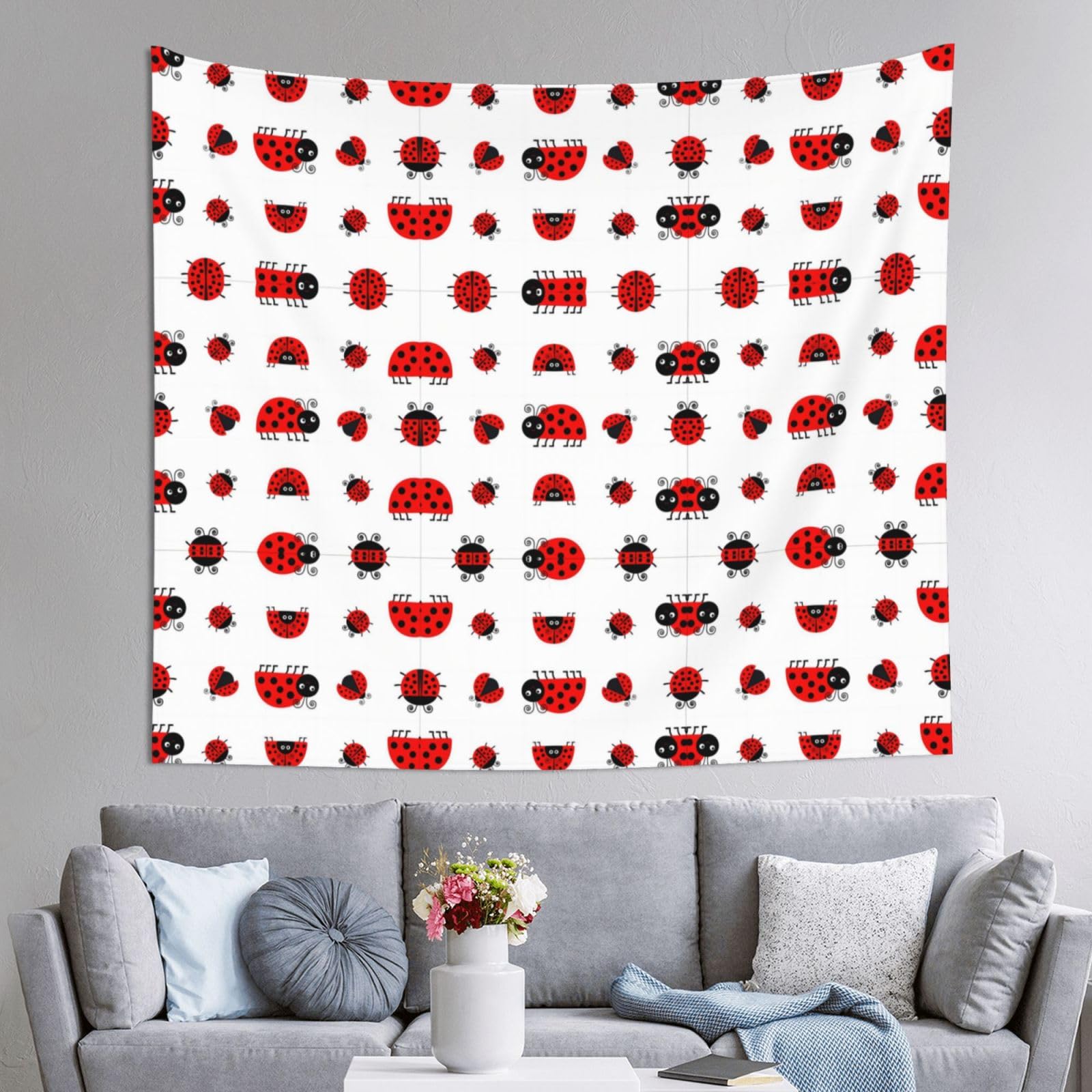 HLSBSSL 60x51in Red Ladybug Printed Tapestry Tablecloth for Dormitory and Picnic Rooms - Multifunctional Fabric Hanging
