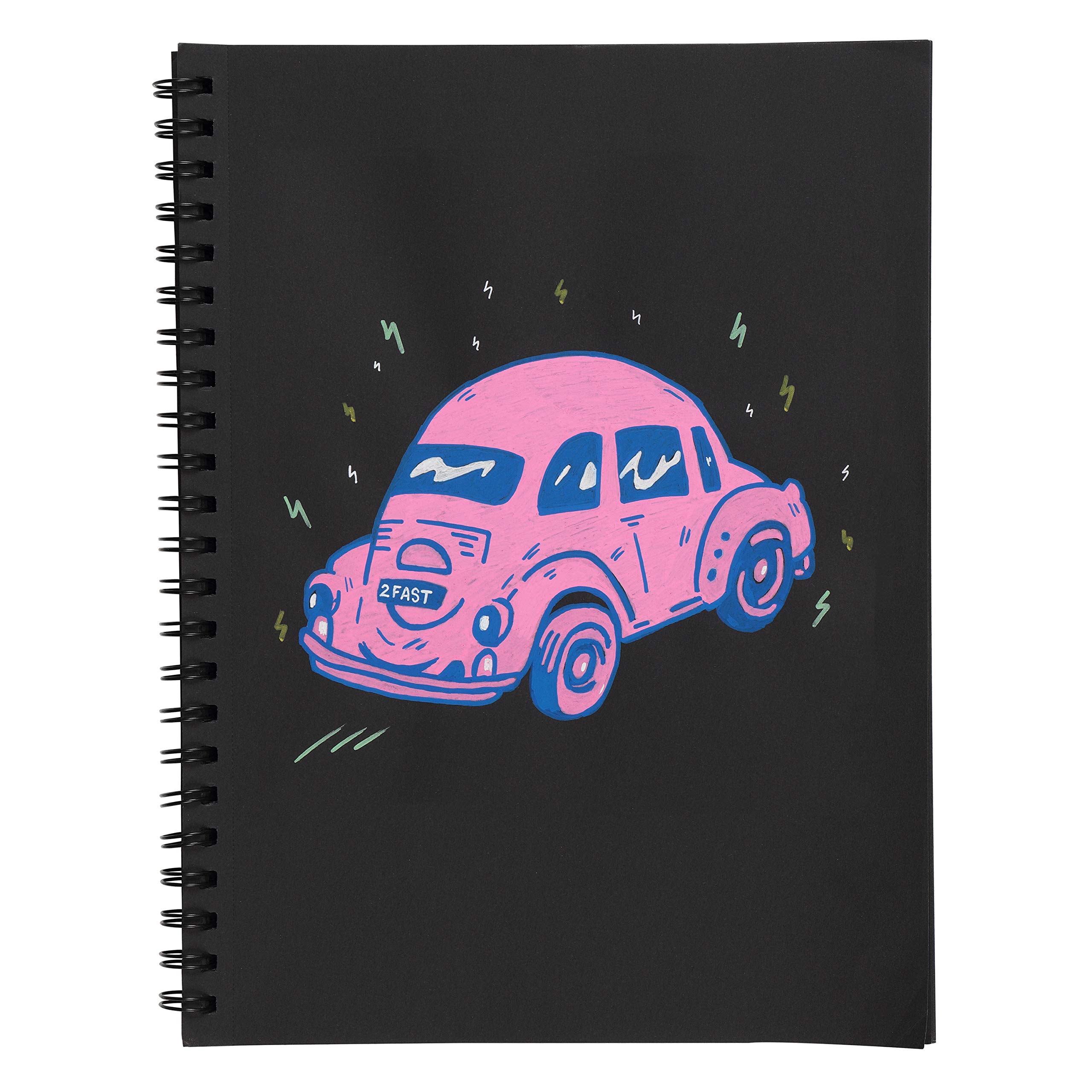Creative Mark Bloc média noir Midnight - Reliure à spirale - 50 feuilles - 120 g/m² - Pour écrire, peindre, dessiner, peintures opaques - 22,9 x 30,5 cm