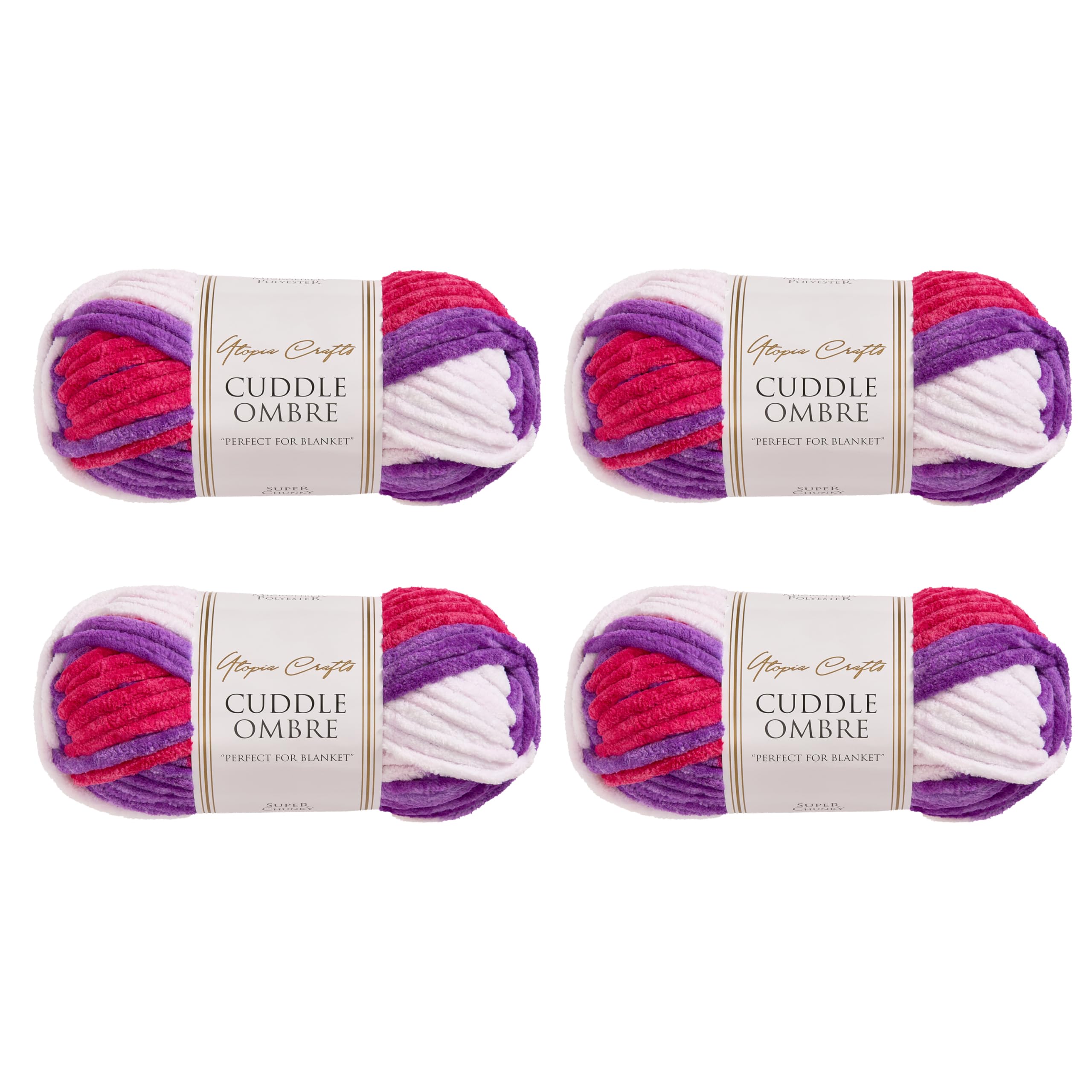 Utopia Crafts Cuddle Ombre Super Chunky Chenille Soft Yarn for Knitting and Crochet (Sweet Amethyst, 4X 100g)
