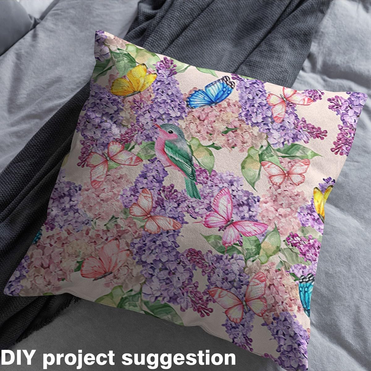 Colorful Butterfly Fabric by The Yard Watercolor Purple Outdoor Flowers No Stretch Fabric for Handmade Supplies Wild Moth Rustic Soft Flannel Polyester Fabric for DIY Projects 3 Yard Bolt,108"x59"