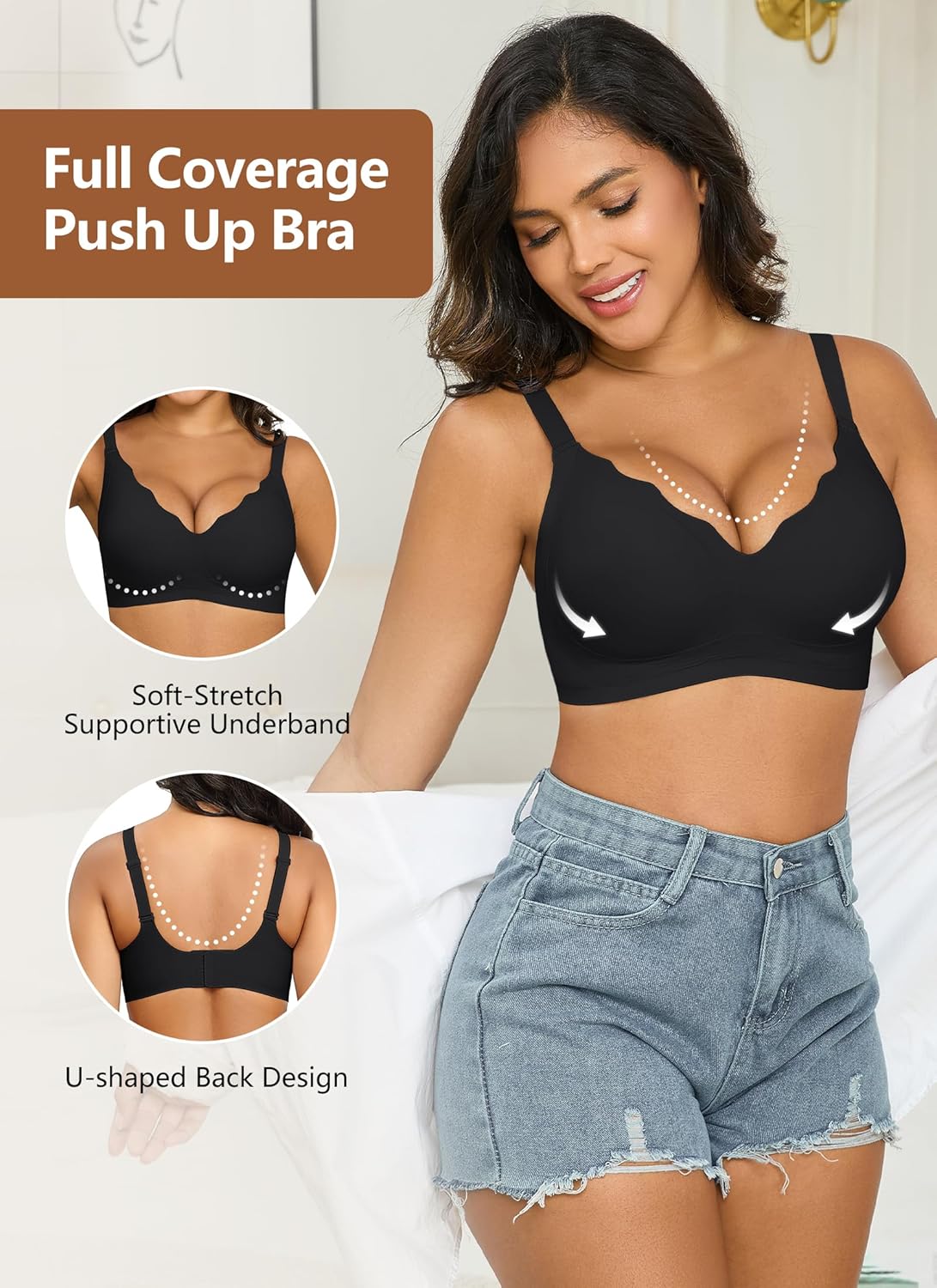 Wavy Wireless Bras Push Up Bralette Seamless Wirefree Plunge Bra Everyday Bras for Women No Underwire Full Coverage - Image 2