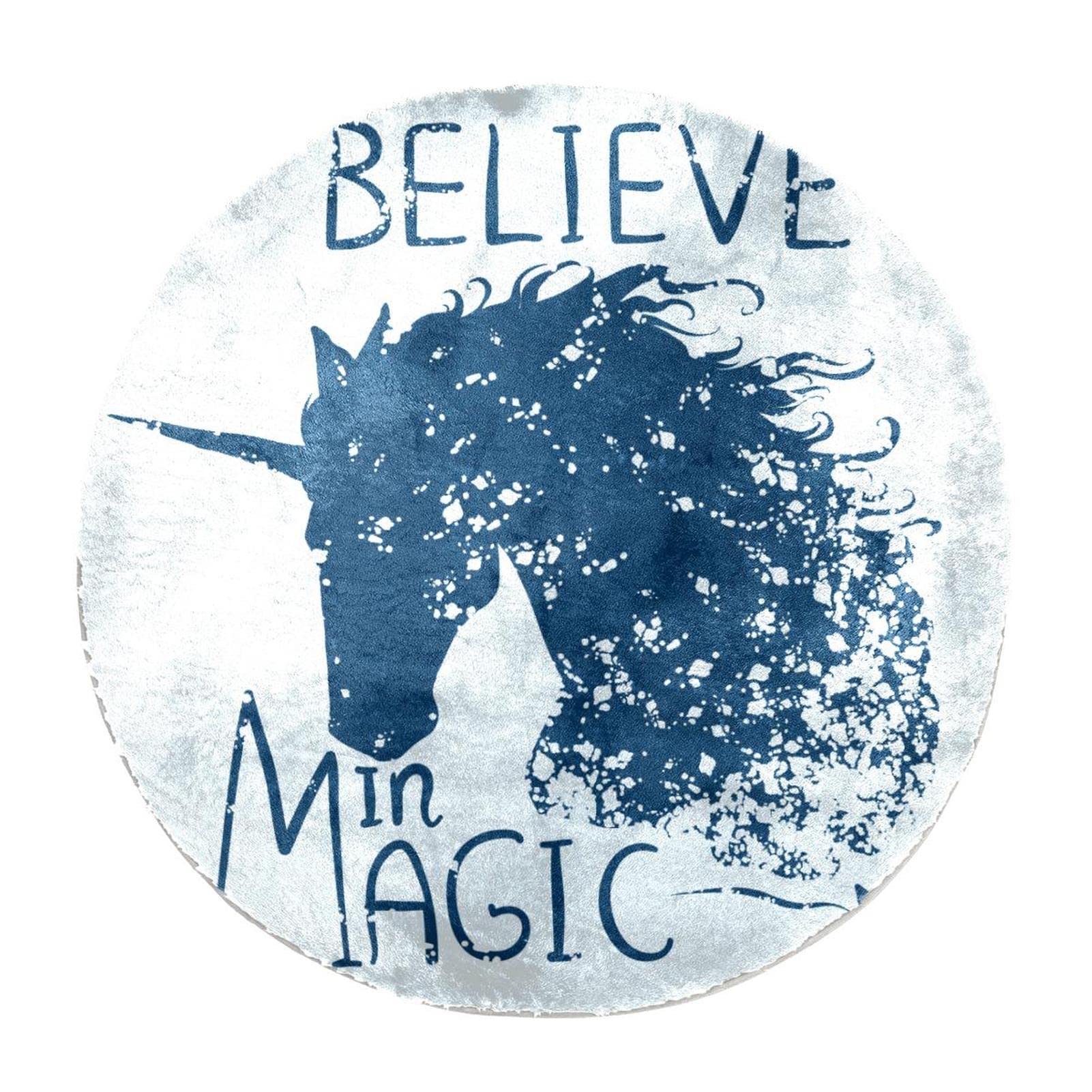 Personalized Soft Round Faux Fur Area Rug Shaggy Rug Belive in Magic Unicorn Horse for Bedroom Living Room