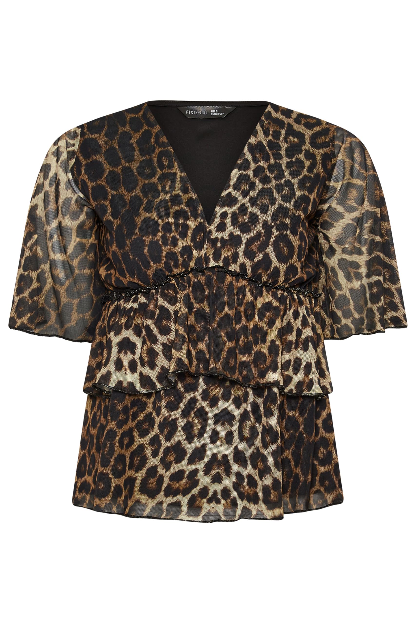 Pixiegirl Women's Brown Petite Leopard Print Smock Top In | : Size 12