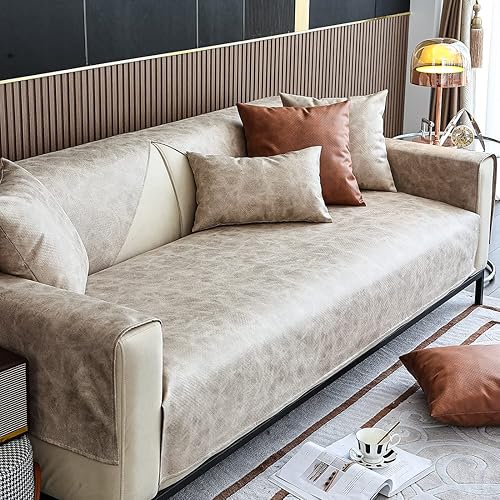 Miniatura 4 de vctops Funda de sofá vintage de piel sintética sintética, resistente al agua, antideslizante, funda de sofá modular para perros, niños y mascotas,