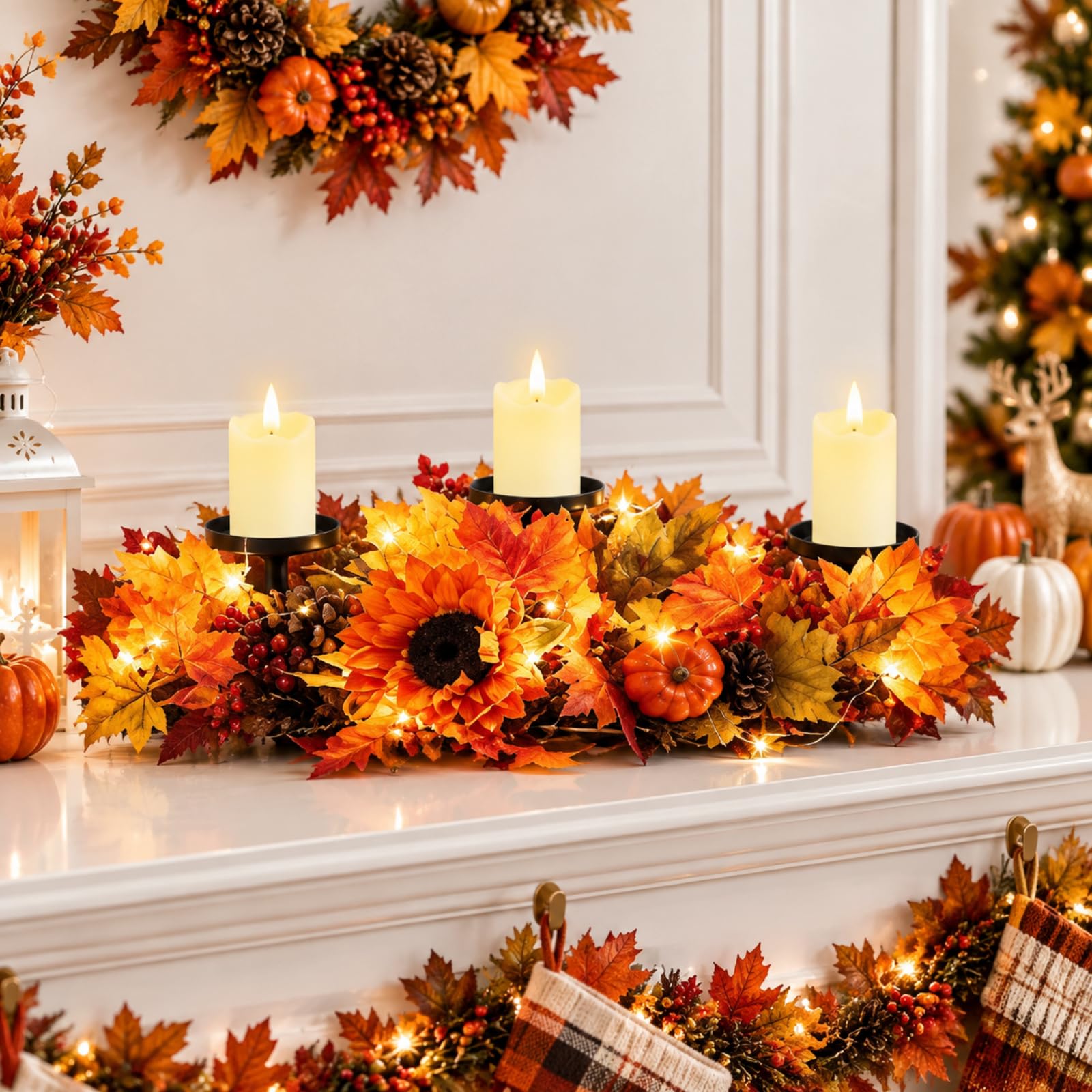 meekoo Fall Candle Holder Centerpiece for Table Thanksgiving Dining Decor