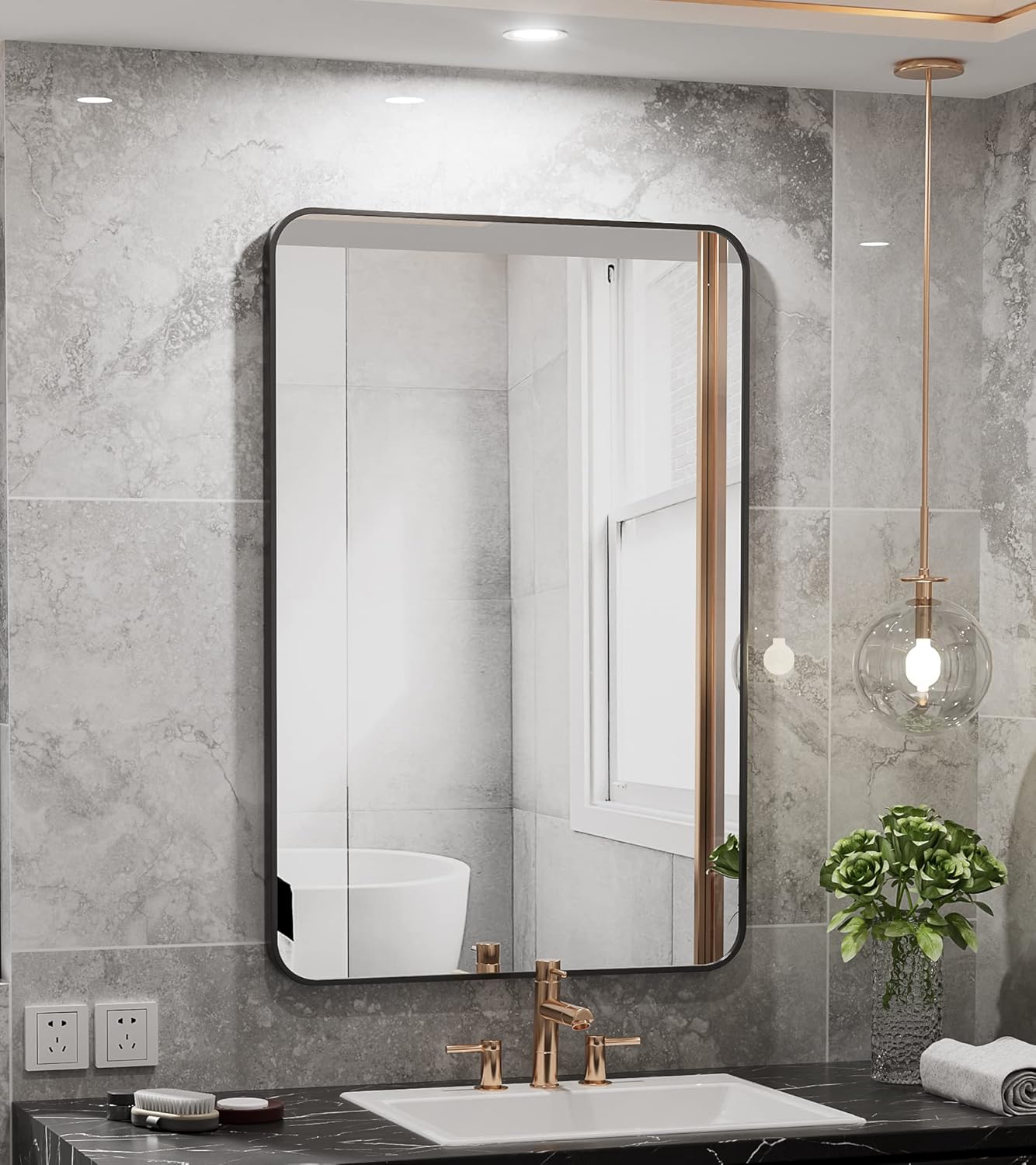 RICHTOP 24x36 Rectangle Wall Mirror Black Bathroom Vanity