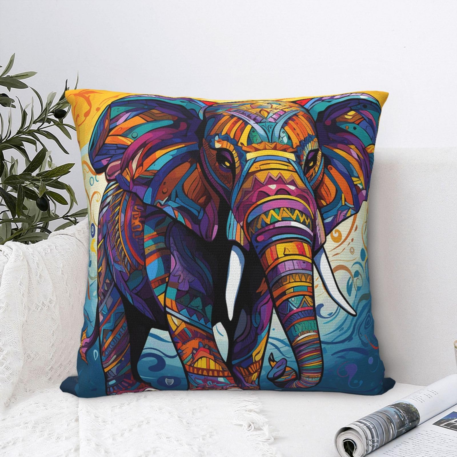 FodPand Luxury Velvet Throw Pillow Covers 24"x24" Super Soft Decorative Pillow Cases - Colorful Elephant Pillowcases Modern Lumbar Cushion Cases for Couch Sofa Bed Pillow Shams