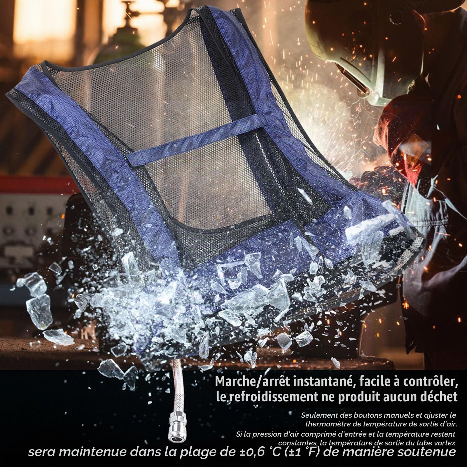Gilet de Climatiseur, Gilet de Refroidissement à Air comprimé avec Air comprimé filtré pour le Soudage, adapté à un Environnement de Protection contre le Travail Chaud