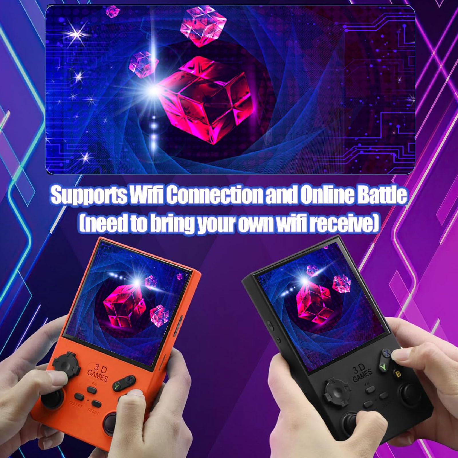 Goshyda Handheld -Spiel, Tragbare Retro -Gaming -Konsole mit RGB -Farben, die in 256 GB Speicherkarte 45 Emulatoren Eingebaut Sind, 4.0 Im HD -Bildschirm Video Player (ORANGE)