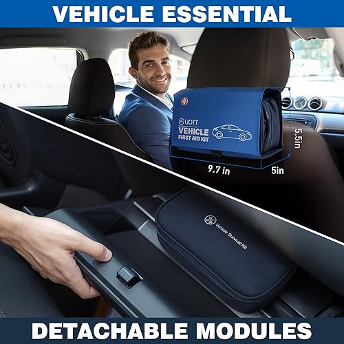 Miniatura 6 de UOTT Kit de primeros auxilios para automóvil  Kit de emergencia para vehículos con módulos desmontables, rompeventanas, férula, chaleco reflectante