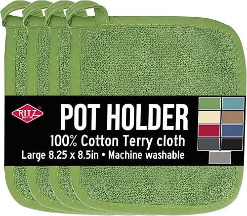 Ritz - Agarradera de rizo y almohadilla resistente al calor, duradero, 100% algodón, diseño ergonómico para un agarre óptimo, fácil cuidado, lavable