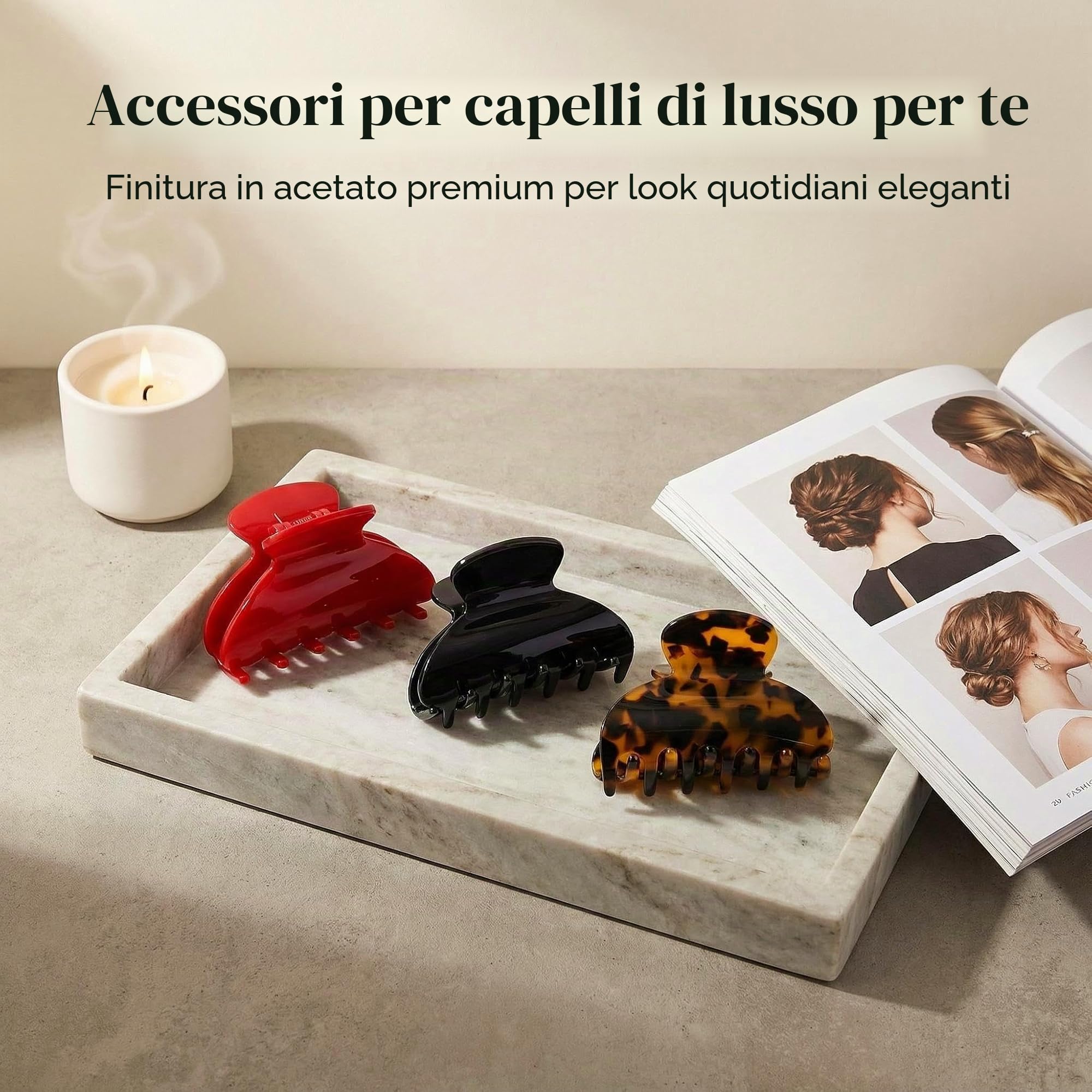3 fermagli per capelli di medie dimensioni, per capelli spessi e sottili, 6,5 cm, in celluloide, fermagli per capelli da donna, medi, 3 colori