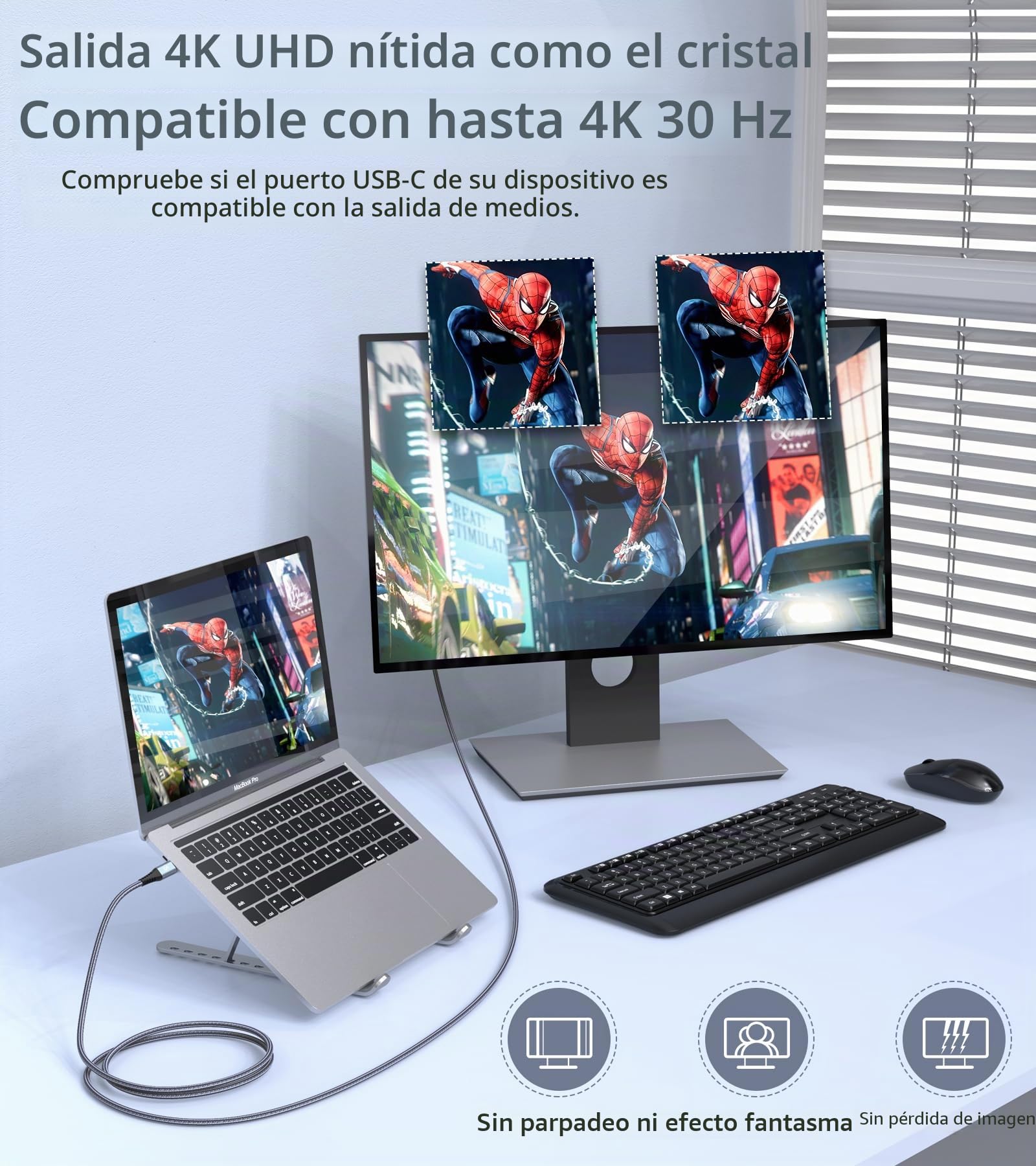 Cable USB C a HDMI 4K 6M,USB Tipo C a HDMI Nylon Thunderbolt 5/4 Adaptador Compatible para i Phone 17 16 15 Pro Max,MacBook Pro/Air,iPad Pro,iMac,Samsung S26 S25 S24 S23 S22 S21 S20 etc.