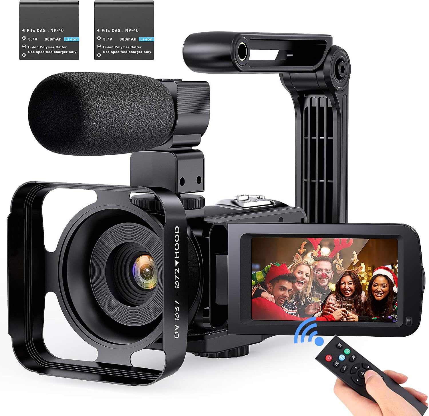 Video Camera 2.7K Ultra HD Camcorder YouTube Vlogging Camera with Microphone IR Night Vision 16X Digital Zoom 3 inch IPS Touch Screen Video Recorder Handheld Stabilizer, Remote Control Without SD card
