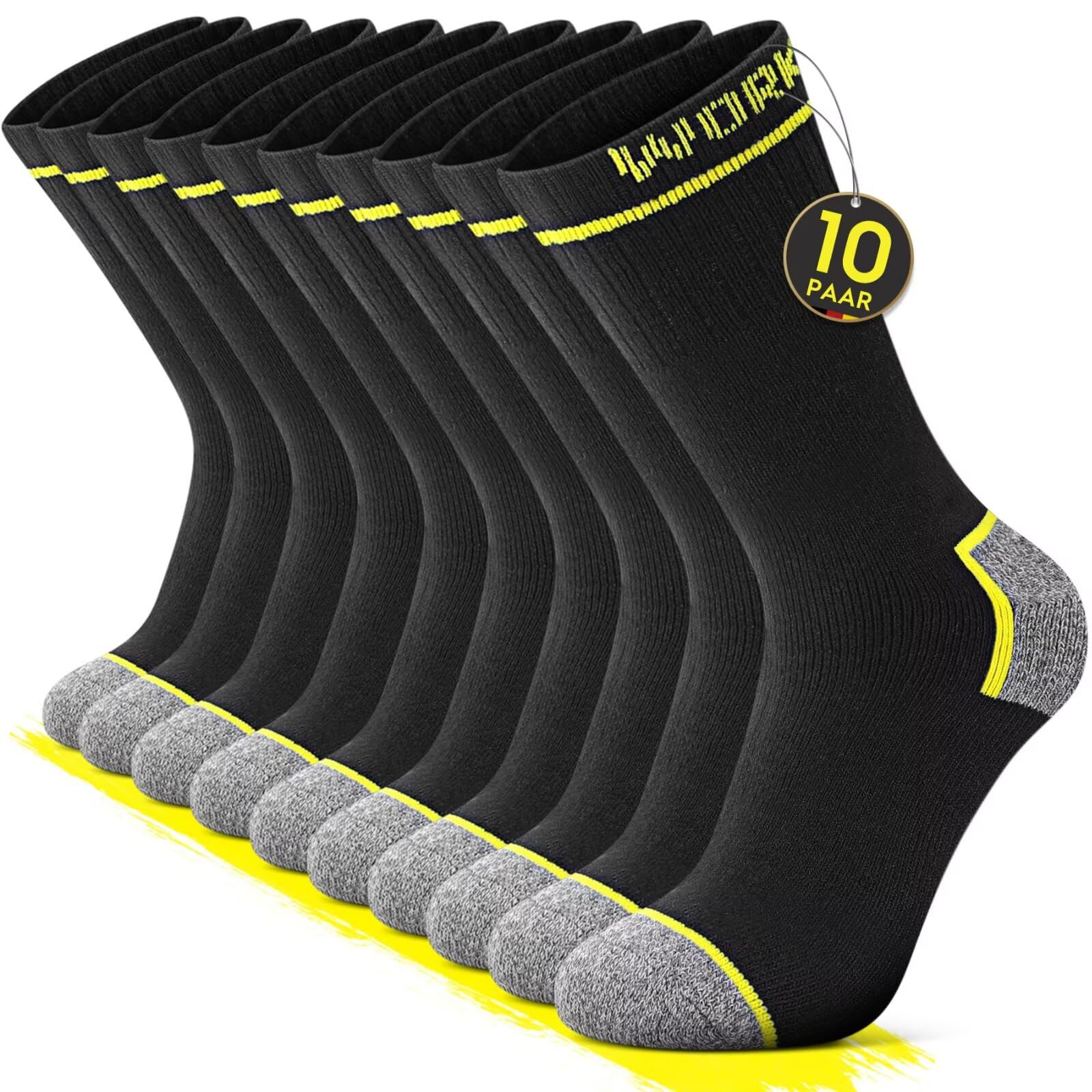 FALARY 10 Paar Arbeitssocken Herren 43-46 Baumwolle Socken Herren 43-46 Herrensocken Funktionssocken Tennissocken Sportsocken Wandersocken Strümpfe Schwarz Grau Innenfrottee Dicke