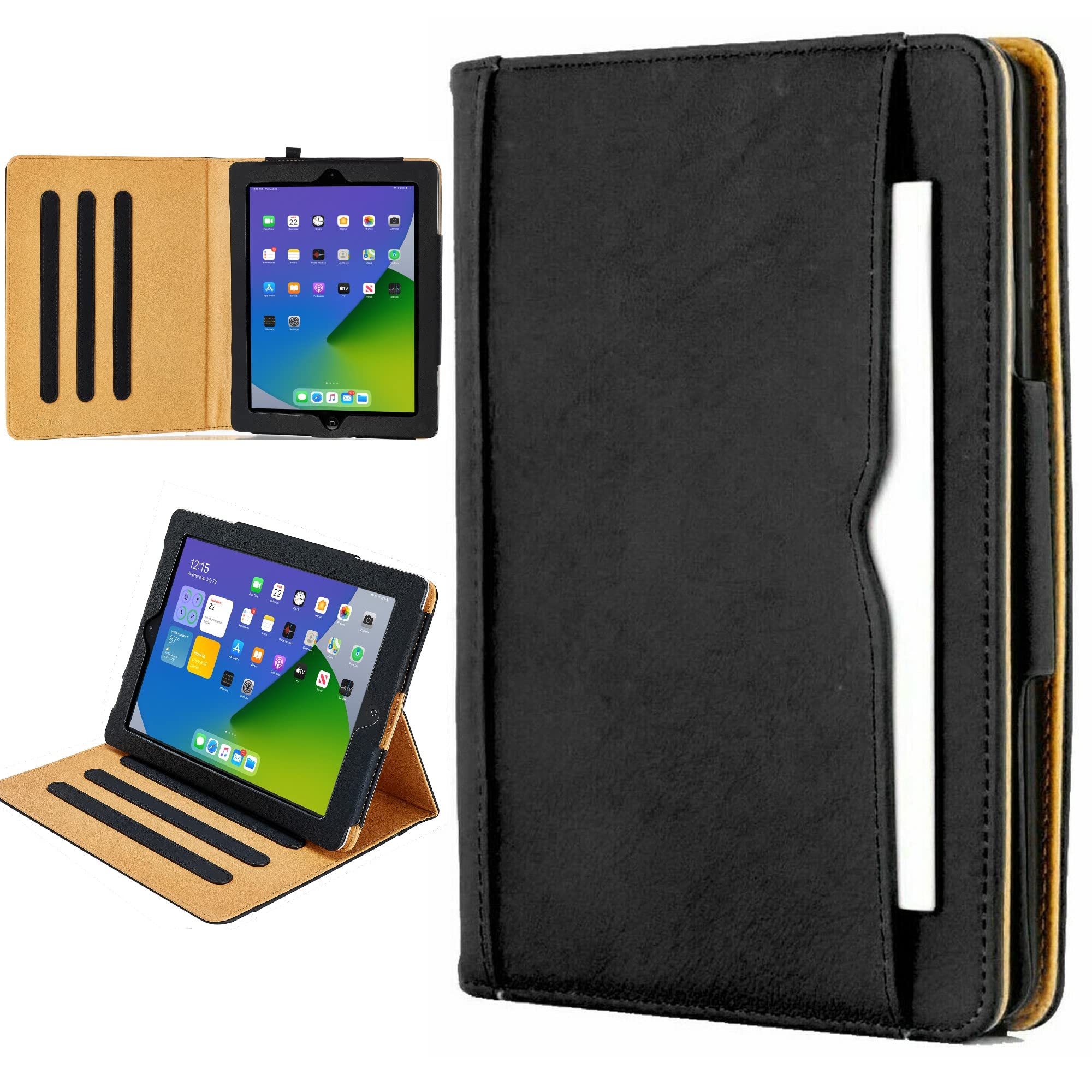 S-Tech iPad Mini 1 2 3 Case Soft Leather Wallet Magnetic Smart Cover with Sleep / Wake Feature Flip Folio Stand Shockproof Case for Apple iPad Mini 7.9" (Black)