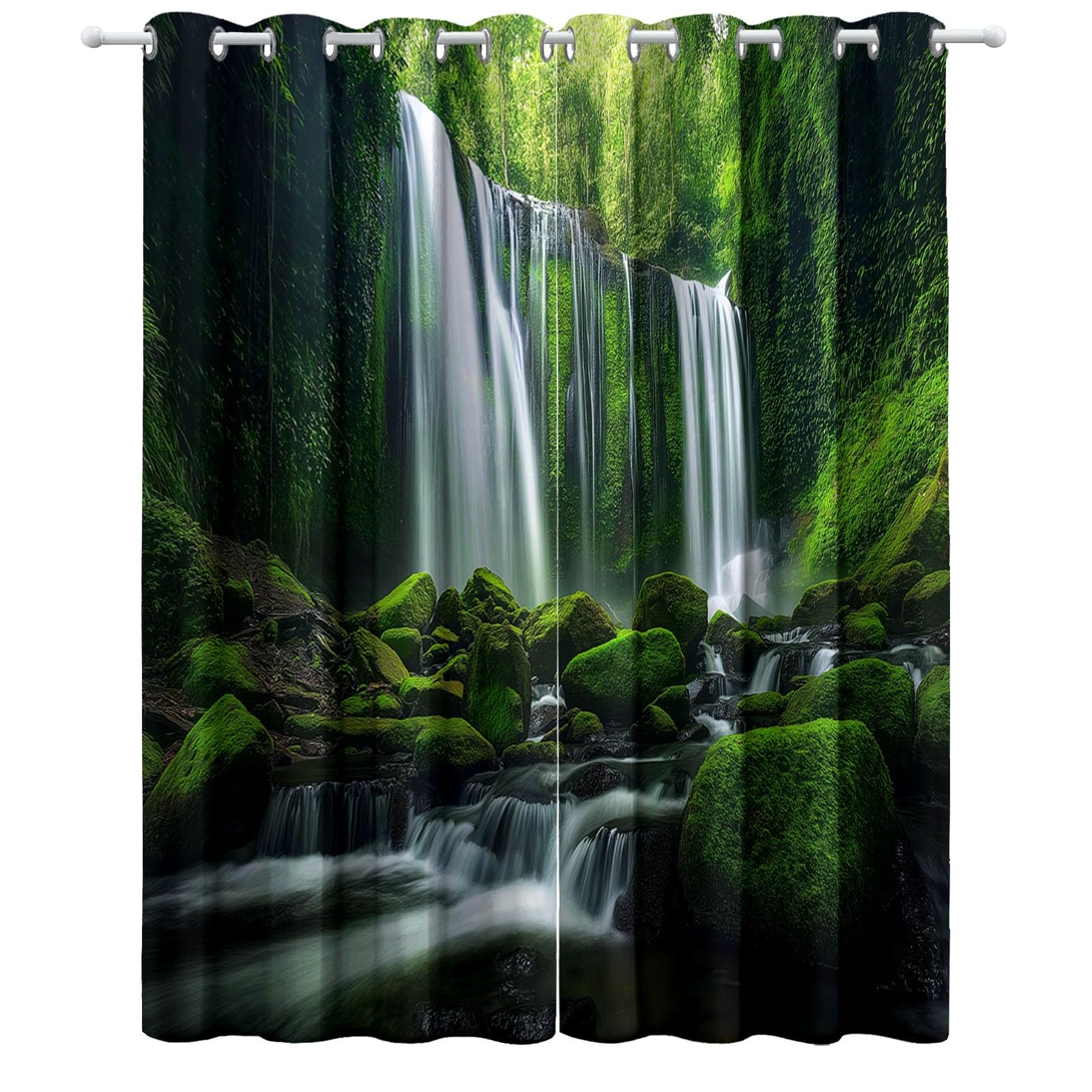 Rideau Occultant Forêt Tropicale Cascades forestières Tenture Opaque à Oeillets Draperies Intérieurs Lot de 2 Rideaux Thermique Isolant Protection UV pour Chambre Ferme Fenetre 2 x 140 X 260 cm