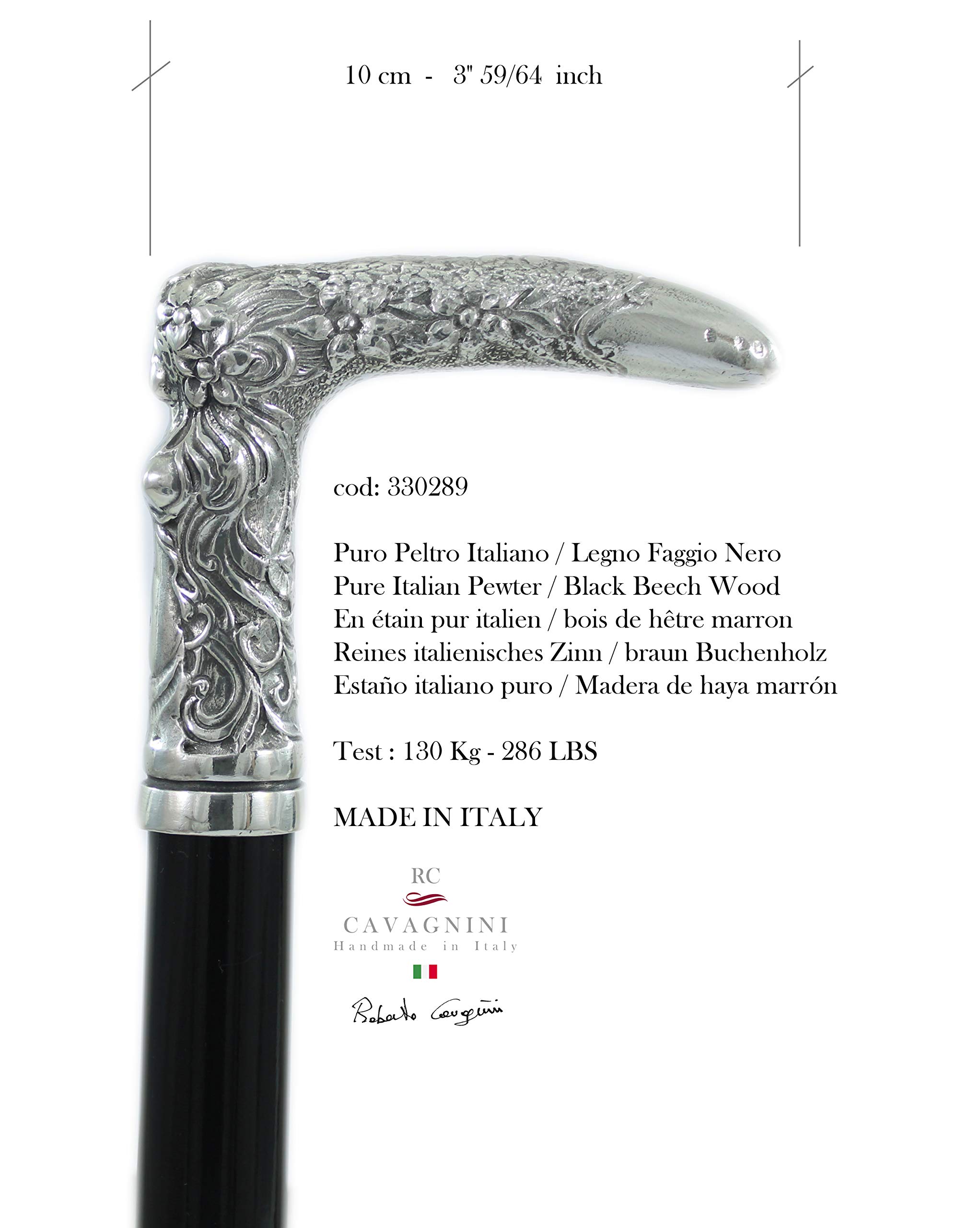 Bastón de paseo mujer peltre madera negro vintage clásico elegante nobiliar CAVAGNINI