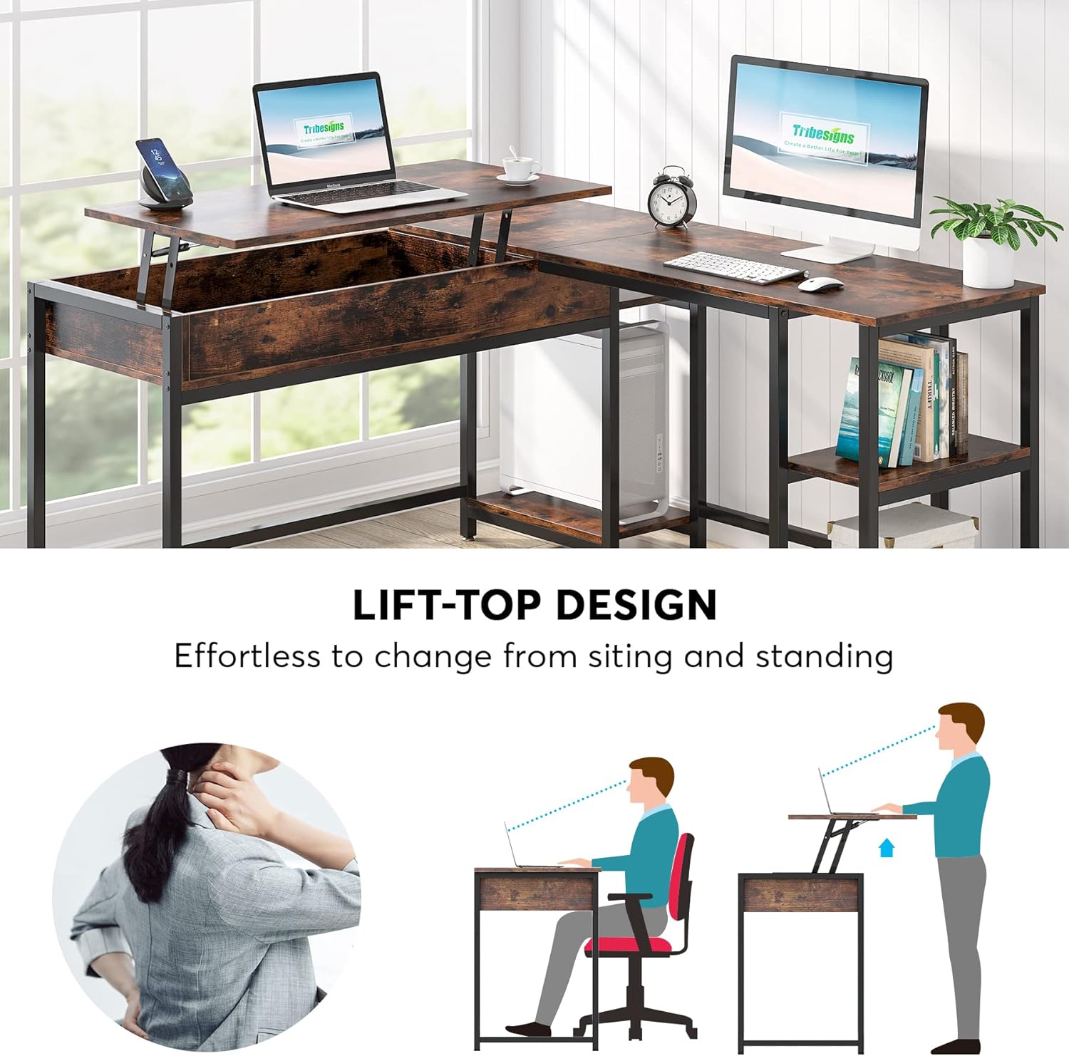 Buy Tribesigns L Shaped Computer Desk with Lift Top, Height Adjustable