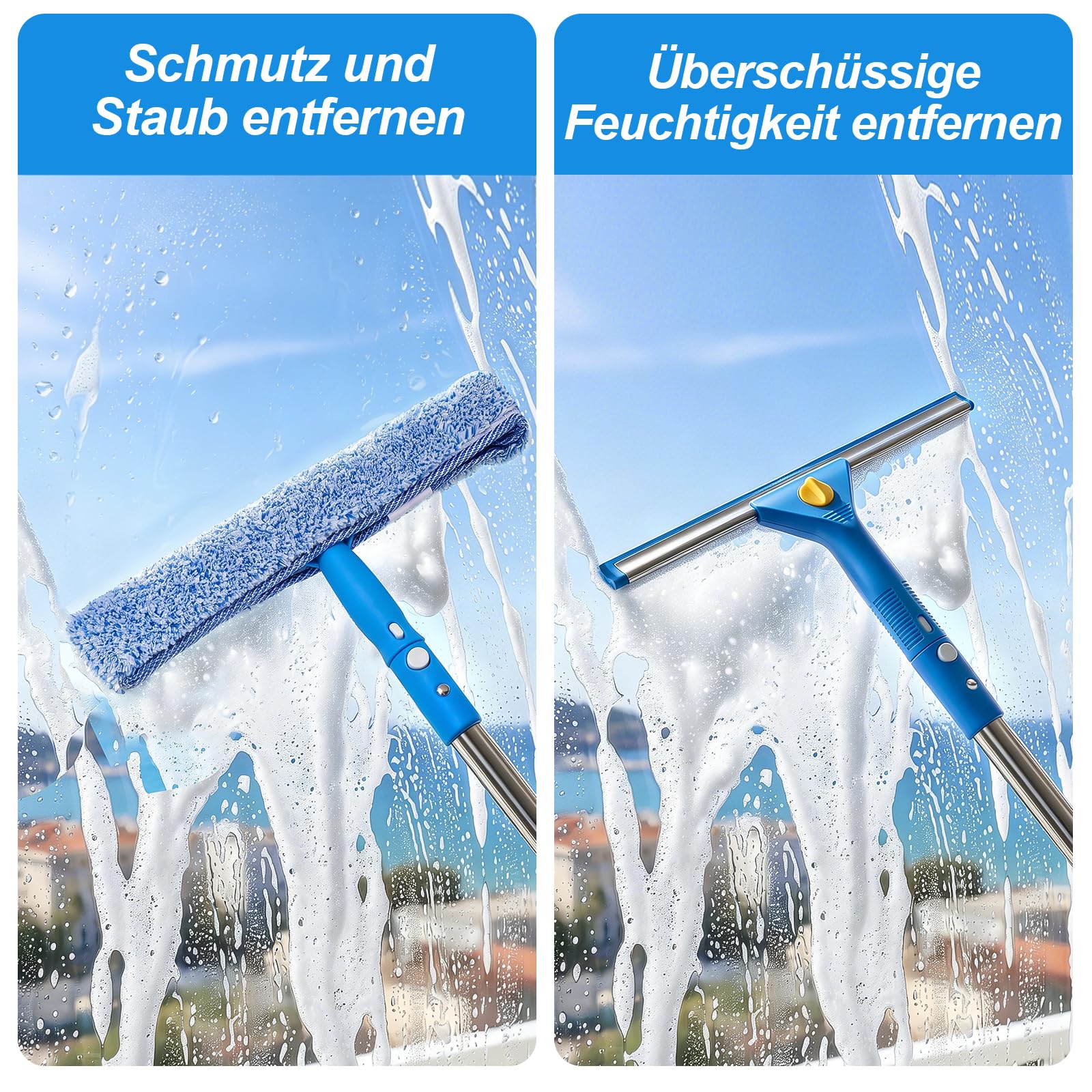 Fensterputzer Set, 3,25m Profi Teleskopstange Fensterreinigung mit Fensterputzeimer 12L, Fensterreiniger Set mit 35,5CM Fensterwischer, Fenster Reinigungsset für Haus, Fenster, Glas, Auto, Outdoor