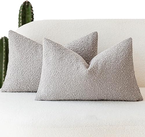 Foindtower - Paquete de 2 fundas de cojín lumbar decorativas con textura bouclé, unicolor, tejidas y acogedoras, para sofá, dormitorio, sala de