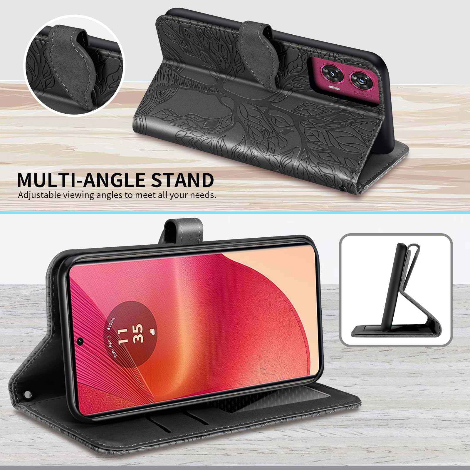 RonRun Cover Motorola Edge 50 Fusion, Custodia a Libro con Supporto Stand e Slot Porta Carte Case a Portafoglio Magnetica in Pelle PU Adatto per Motorola Edge 50 Fusion, rosso