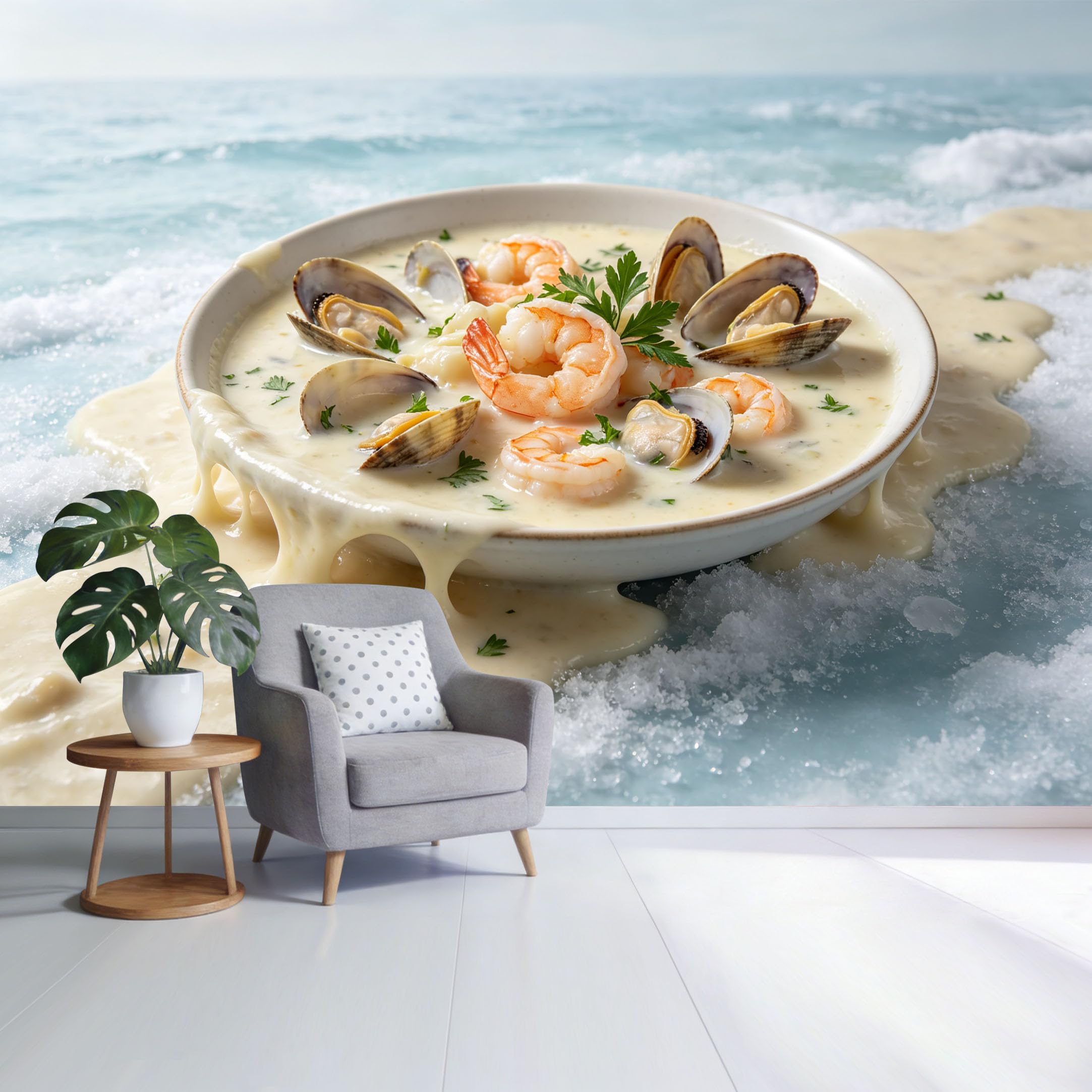 Custom Size Wall Mural Coastal Seafood Chowder Ocean Wave Watercolor Marine Food Art SelfAdhesive Wall Fabric Removable Wallpaper for Home Office Decor