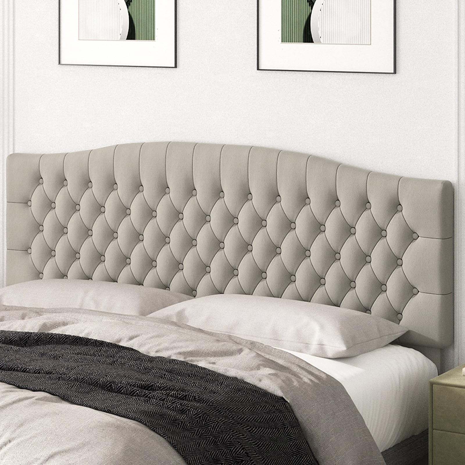 Befurtori King Headboard Only, Upholstered Head Board for Adjustable Bed Velvet Tufted Cal King Size Wall Mounted Headboard with Solid Wood Legs Head