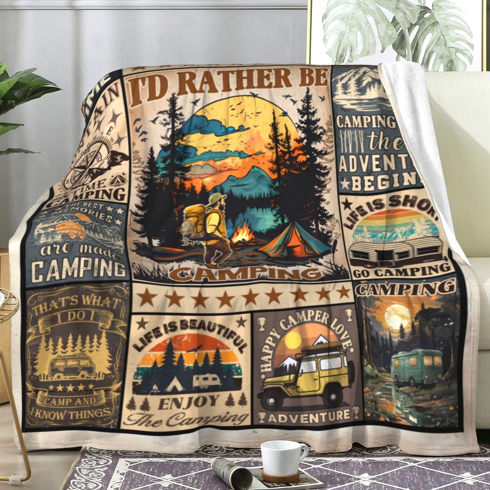 TAPBASE Camping Blanket Gift Ideas for Men Woman,Camping Stuff Camper Accessories Outdoor Throws Blankets,Camping Lovers Gifts for Camper 60