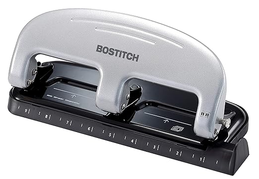 Bostitch Office EZ Squeeze 3-Hole Punch, 20 Sheet Capacity, Reduced Effort, No Jam Technology , Silver